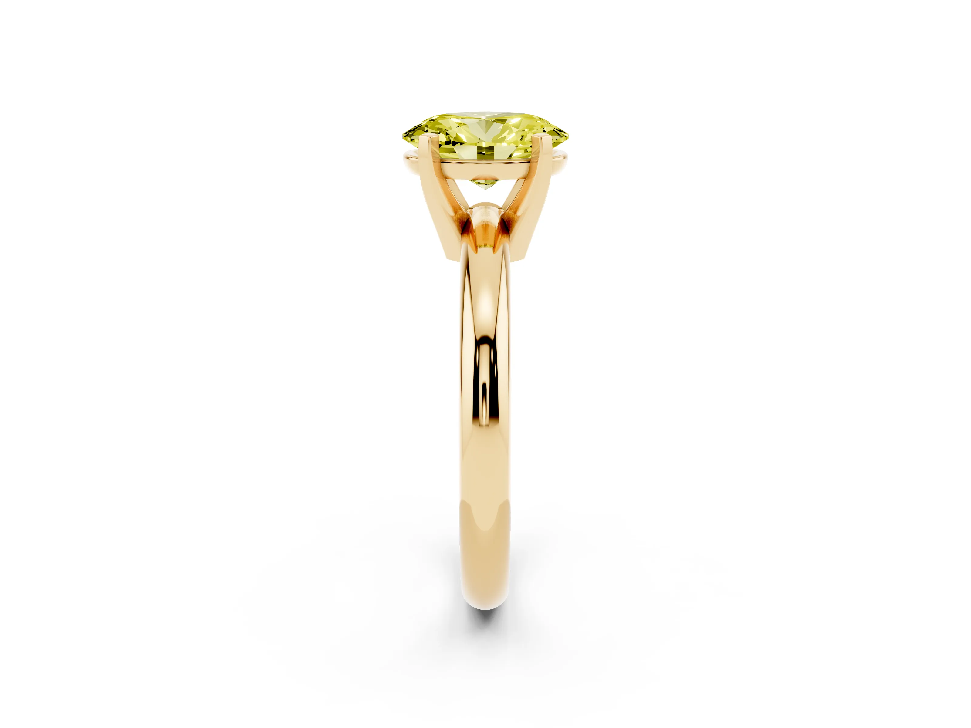 Fancy Yellow Oval Cut Diamond Solitaire Engagement Ring Set in Yellow gold with Round Band and Prong Setting