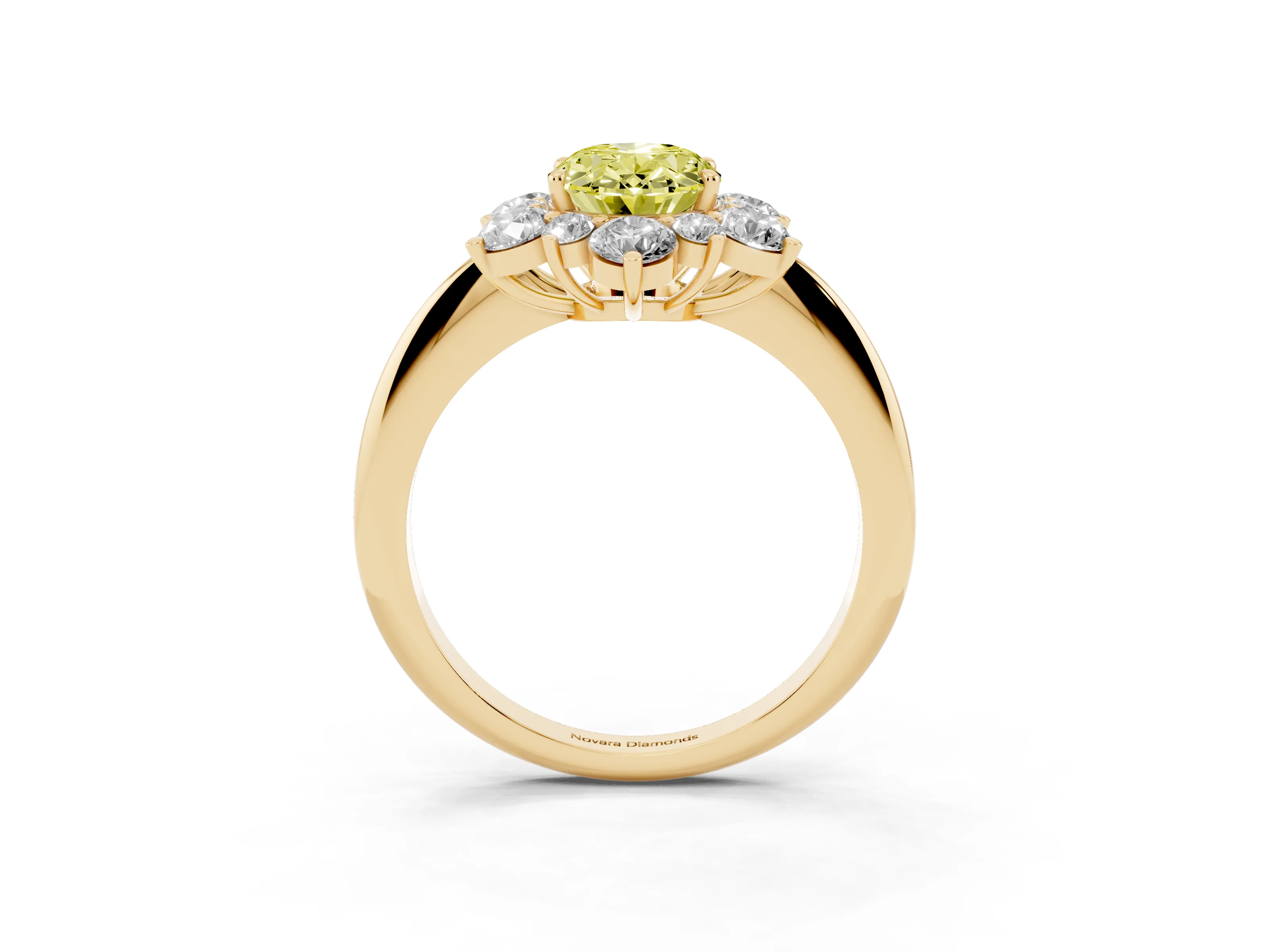 Fancy Yellow Oval Cut Diamond Cluster Halo Ring Set in Yellow gold with Solitaire Band and Prong Setting