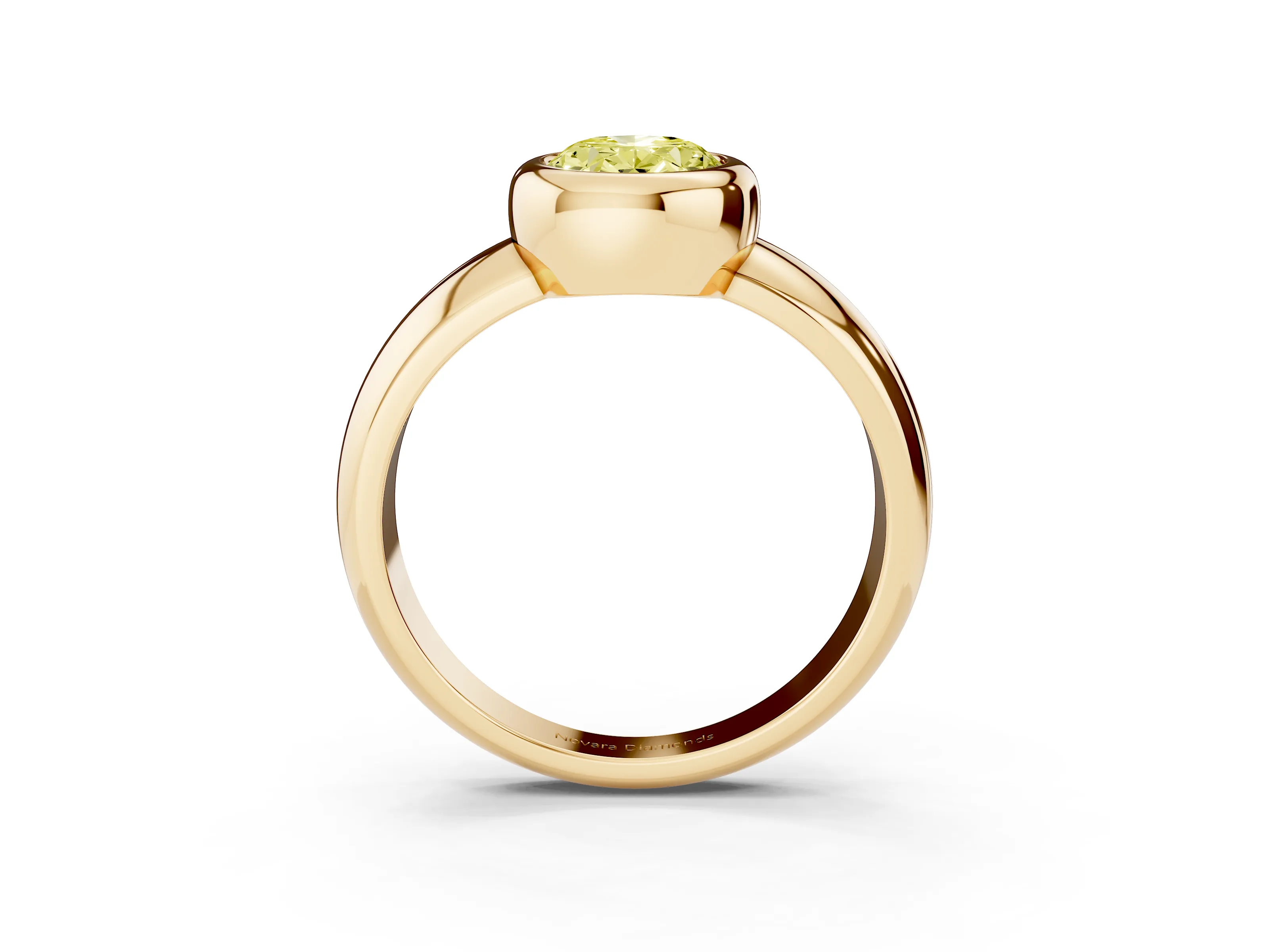 Fancy Yellow Bezel Set Oval Cut Diamond Solitaire Ring Set in Yellow gold with Wide Band