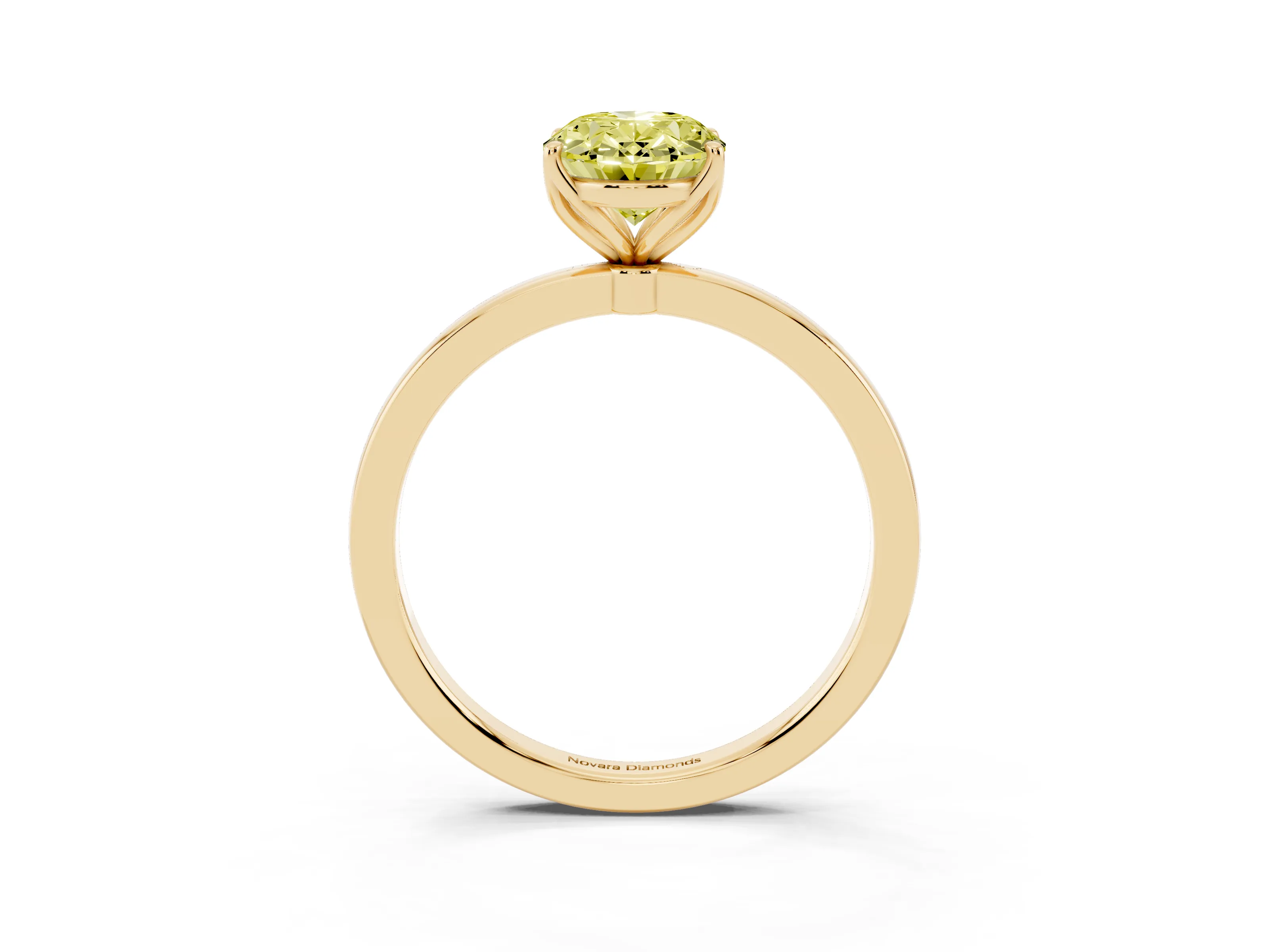 Fancy Yellow Oval Cut Diamond Solitaire Ring Set in Yellow gold with Prong Setting and Thin Polished Band