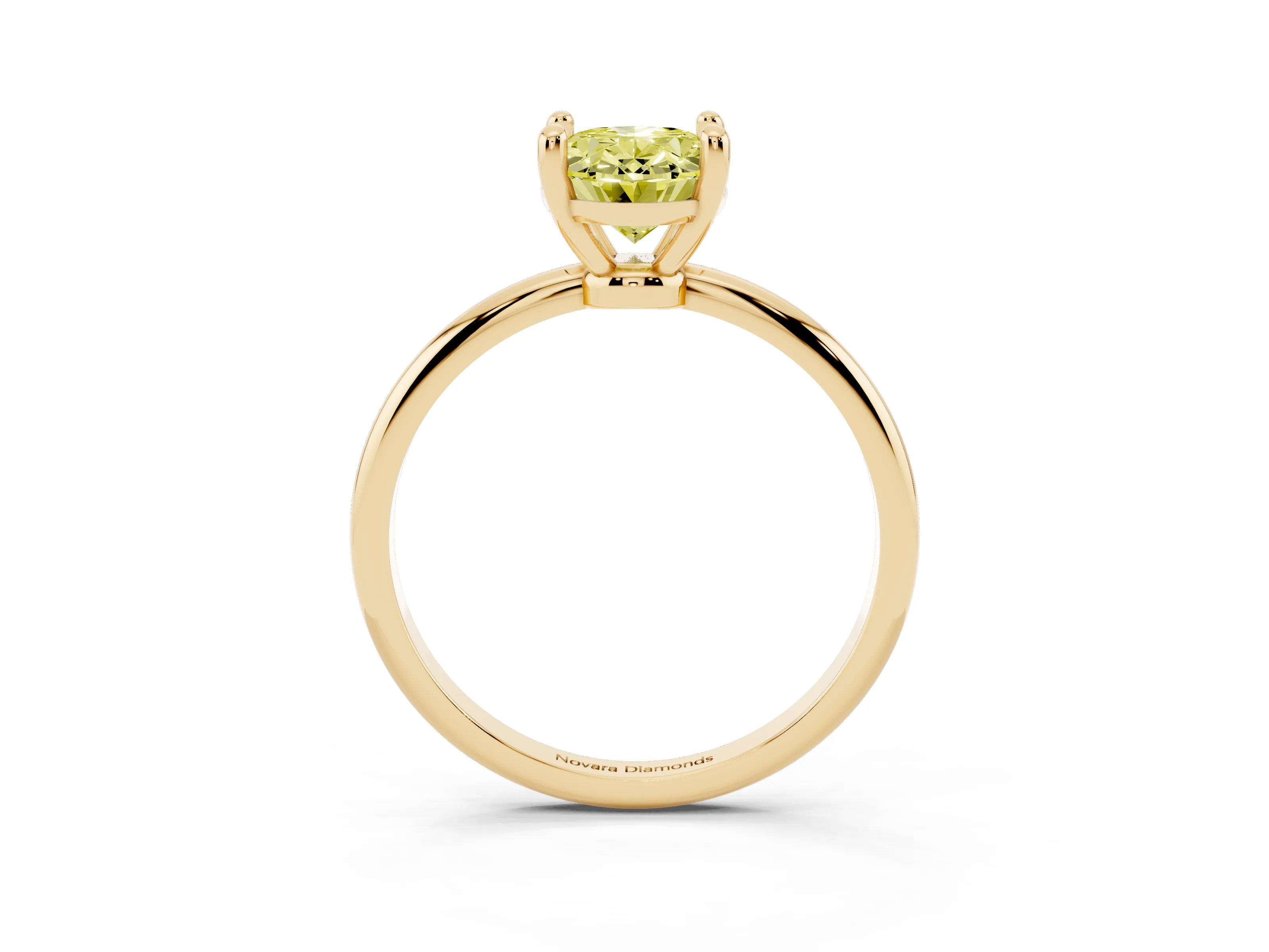 Fancy Yellow Oval Cut Diamond Solitaire Ring Set in Yellow gold with Secure Prong Setting on a Classic Band