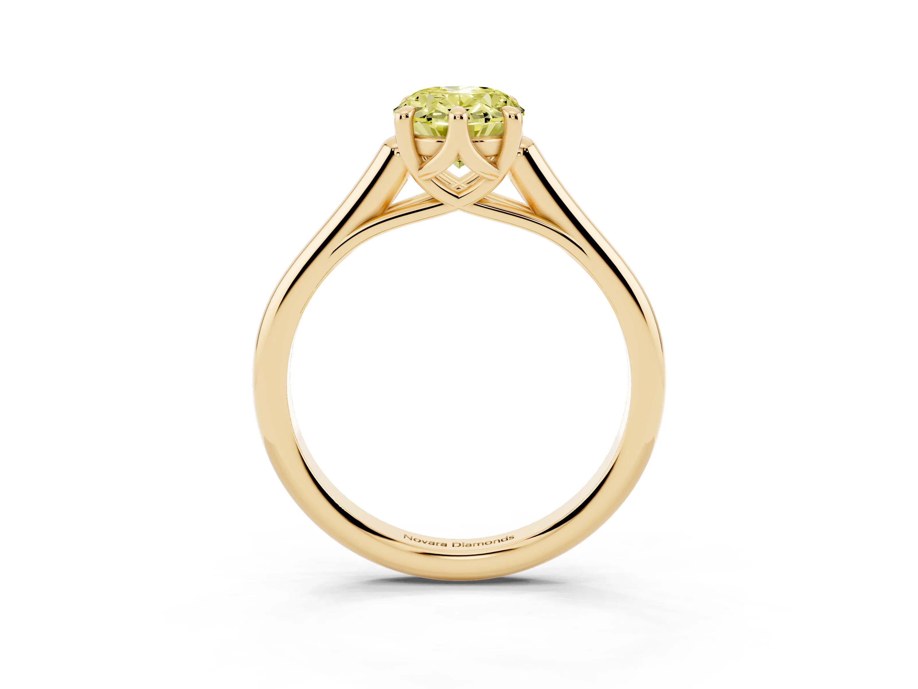 Fancy Yellow Oval Cut Diamond Solitaire Engagement Ring Set in Yellow gold with Prong Setting and Plain Classic Band