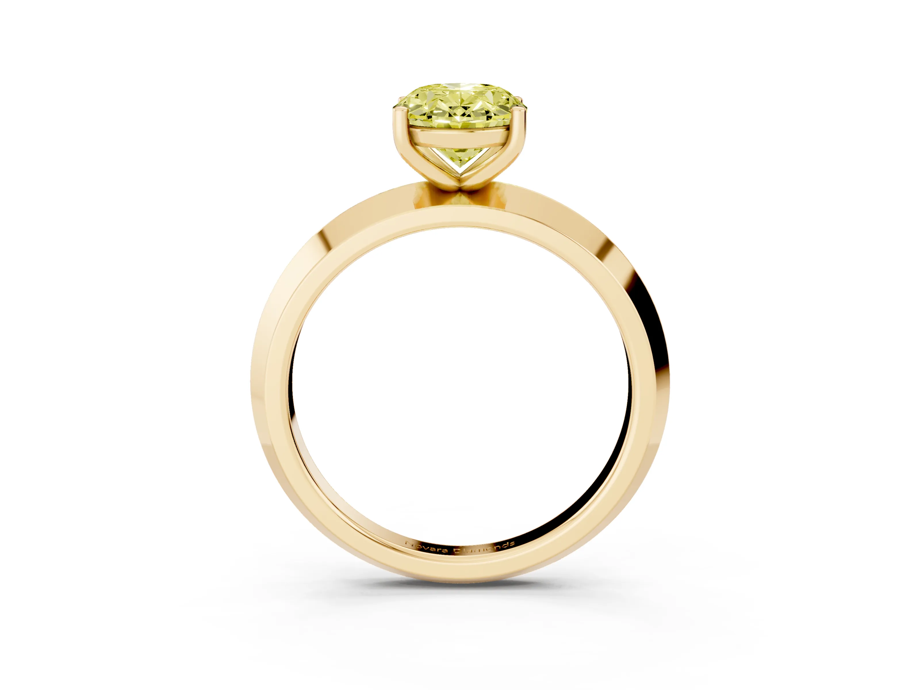 Fancy Yellow Oval Cut Diamond Solitaire Engagement Ring Set in Yellow gold with Flat Band and Prong Setting