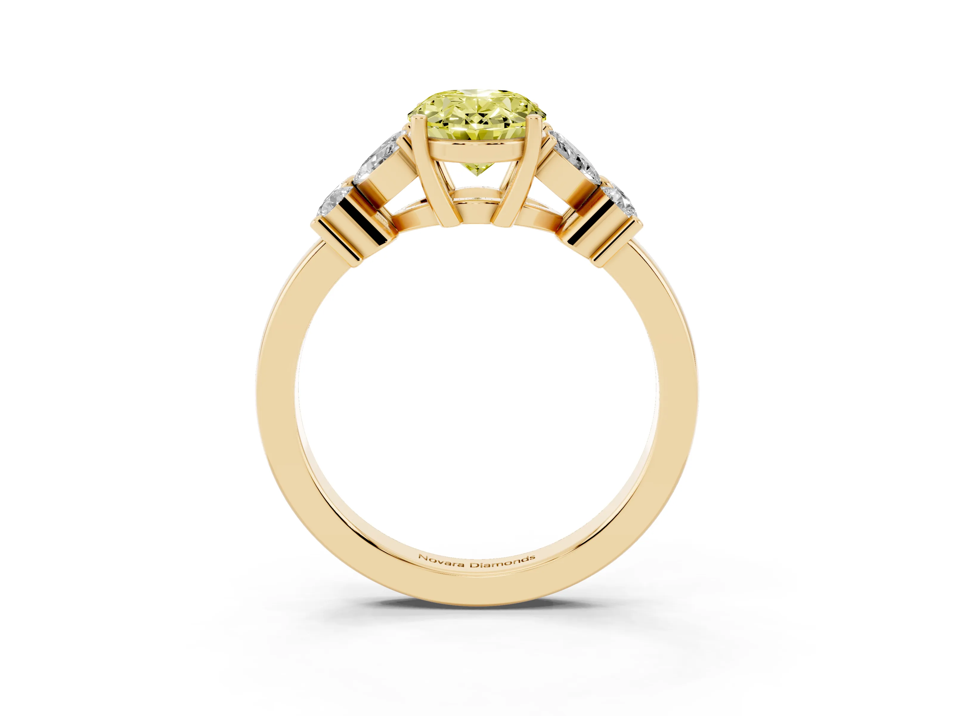 Fancy Yellow Oval Cut Diamond Floral Cluster Ring Set in Yellow gold with Marquise Petals and Prong Setting