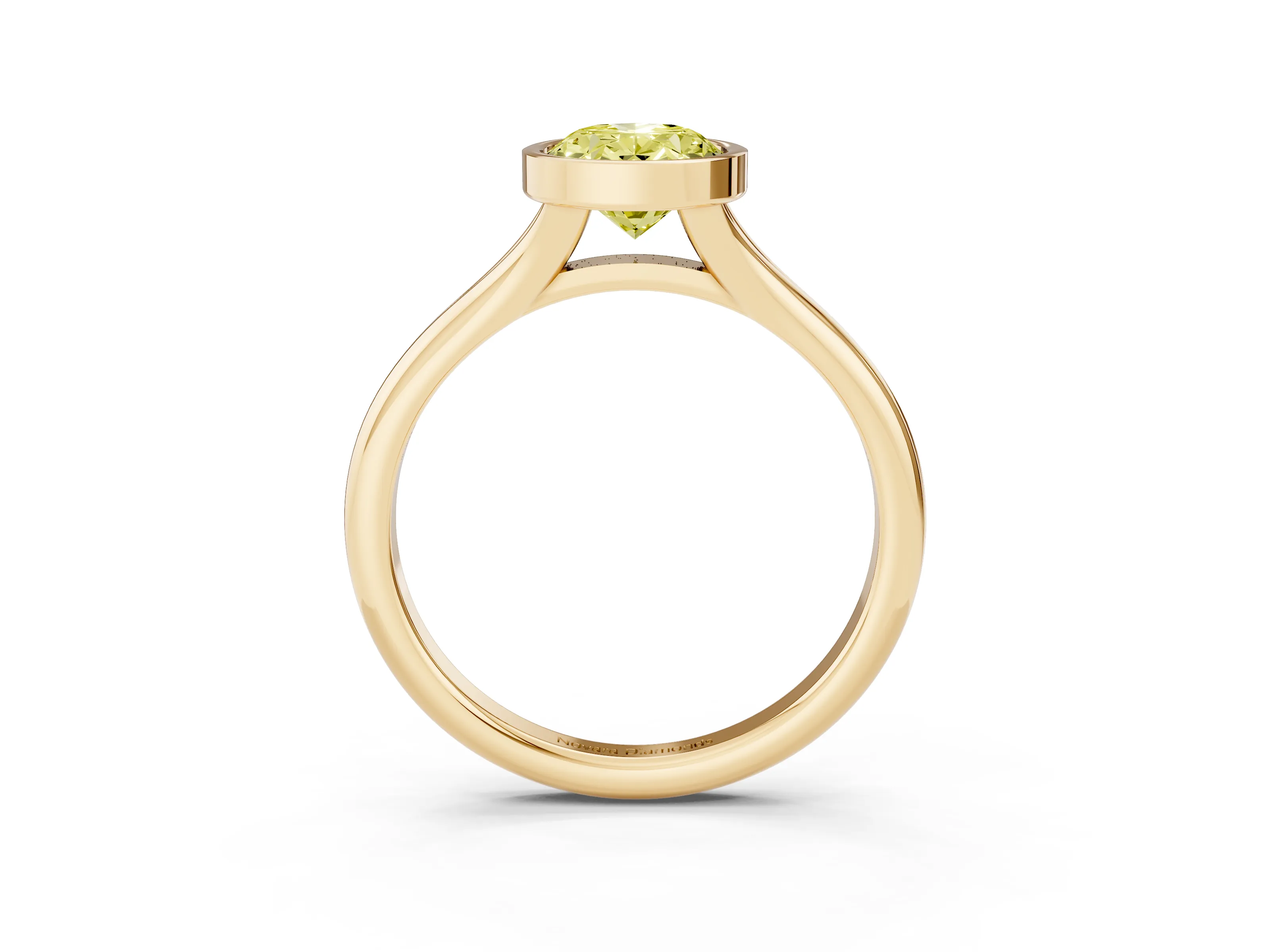 Fancy Yellow Bezel Set Oval Cut Diamond Solitaire Ring Set in Yellow gold with Smooth Band