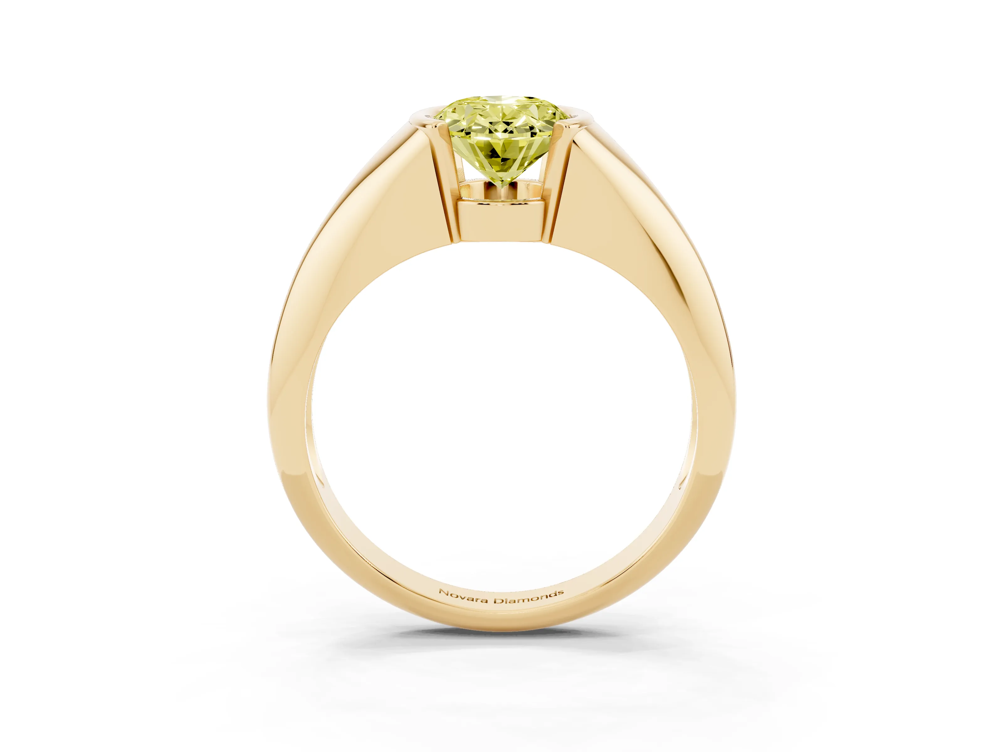 Fancy Yellow Oval Cut Diamond Solitaire Tension Set Ring Set in Yellow gold
