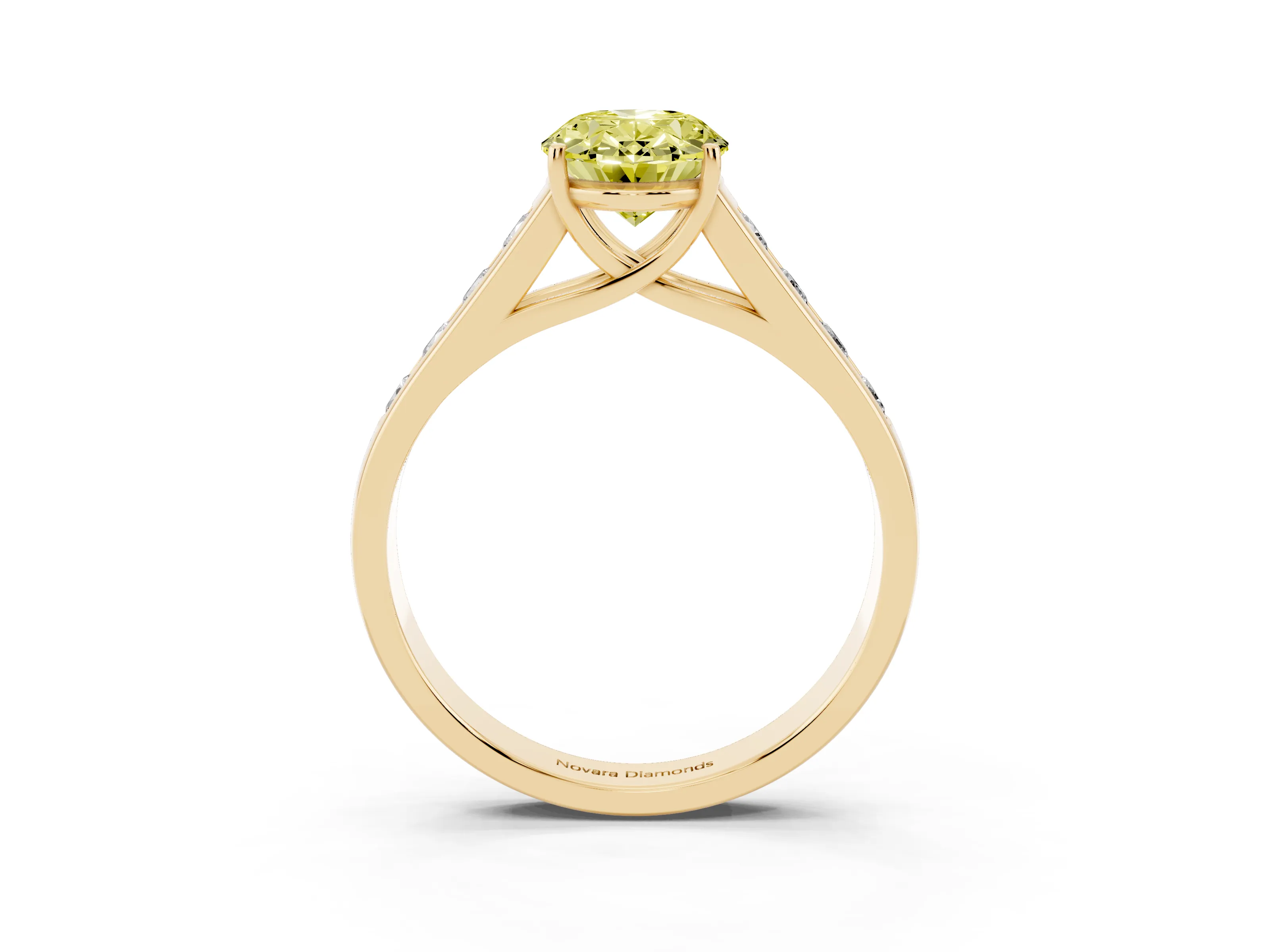 Fancy Yellow Oval Cut Diamond Solitaire Channel-Set Engagement Ring Set in Yellow gold with Prong Setting
