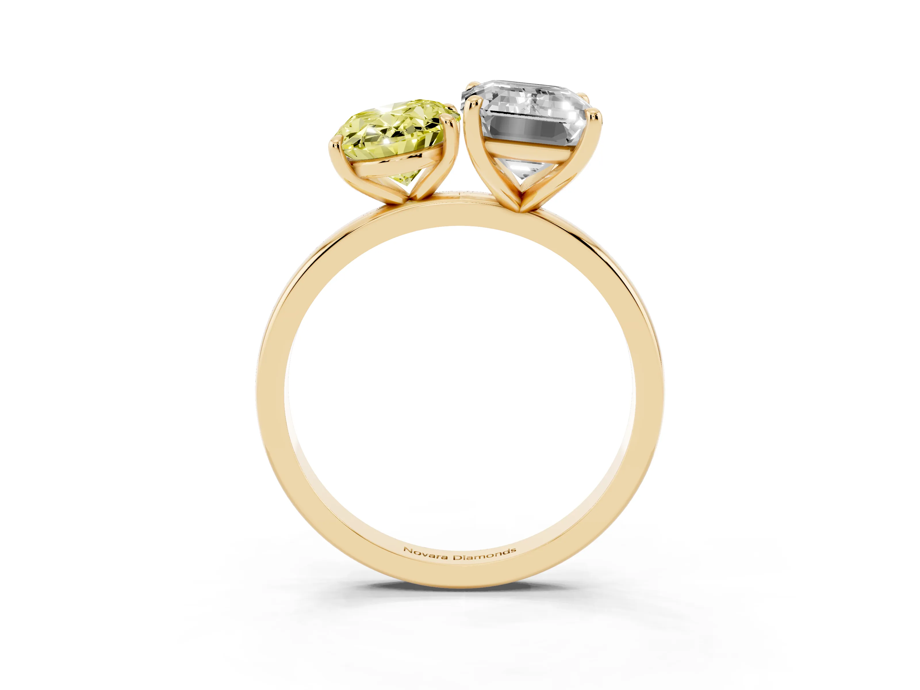 Fancy Yellow Oval Cut and Emerald Cut Toi Moi Ring Set in Yellow gold with Prong Setting