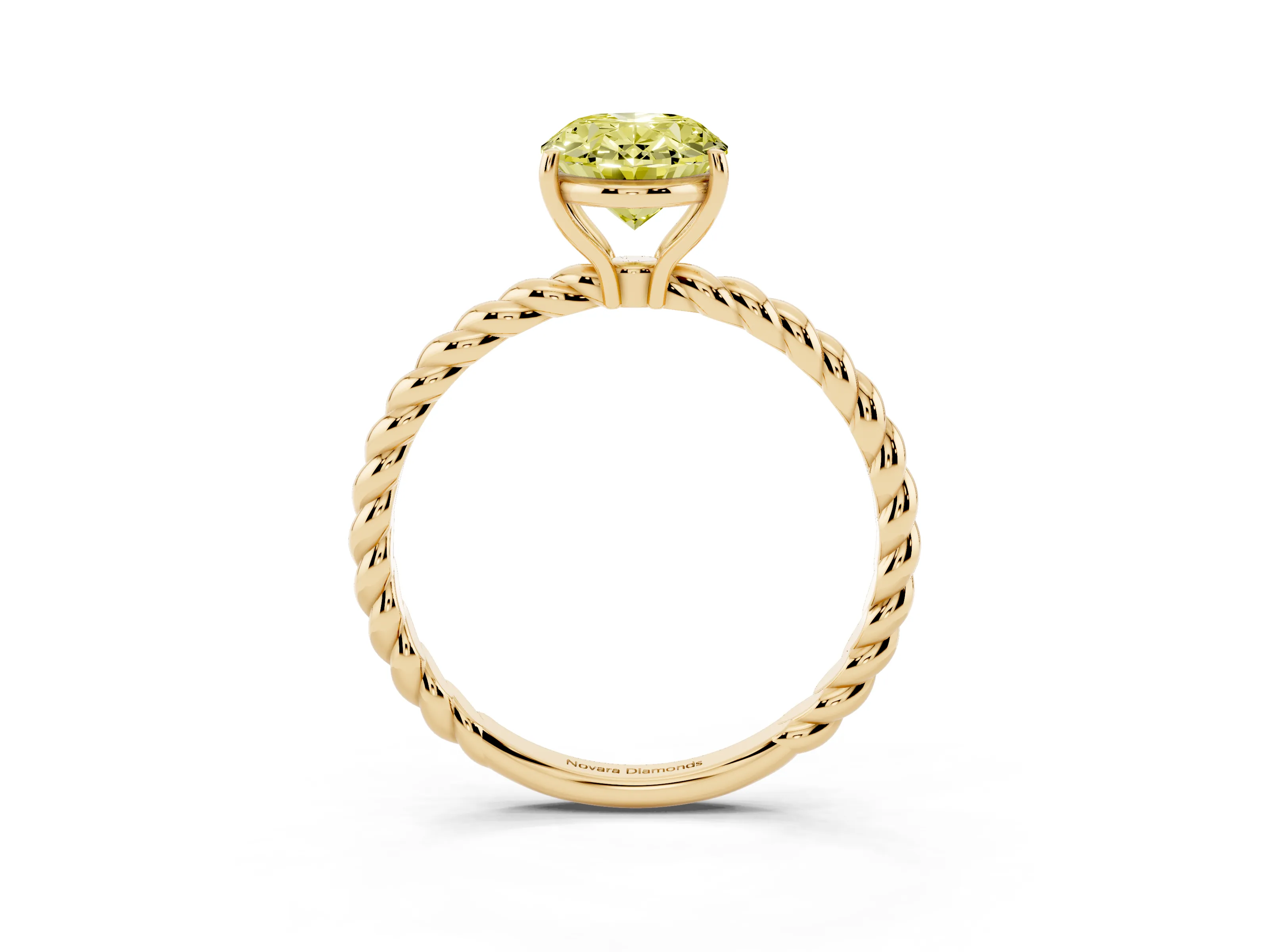 Fancy Yellow Oval Cut Diamond Solitaire Twisted Band Ring Set in Yellow gold with Prong Solitaire Setting