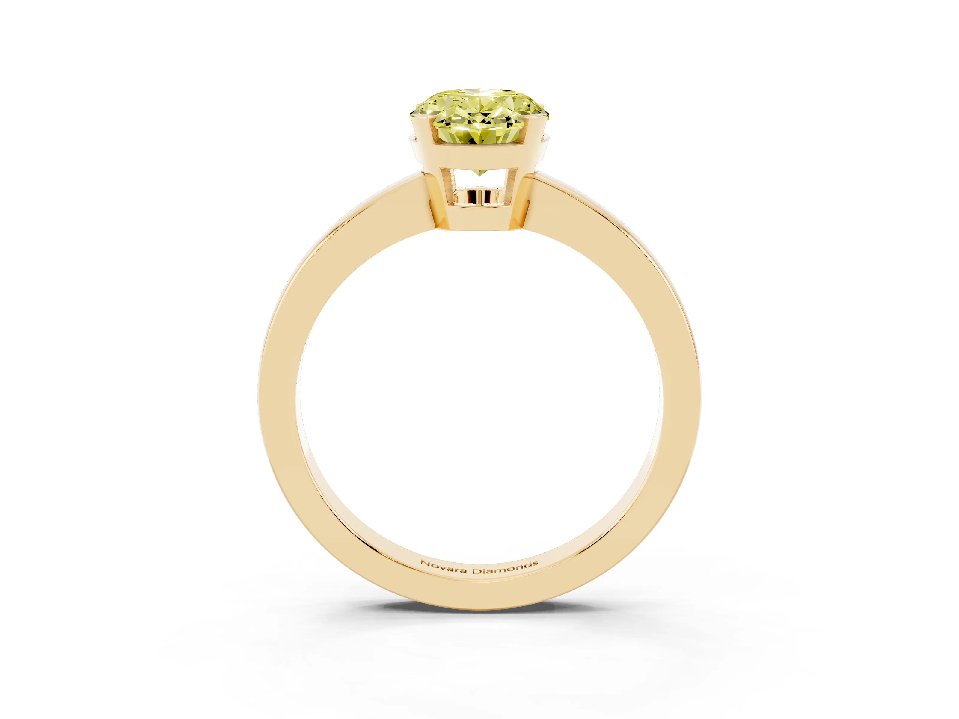 Fancy Yellow Oval Cut Diamond Solitaire Ring Set in Yellow gold with Prong Head and Smooth Polished Band
