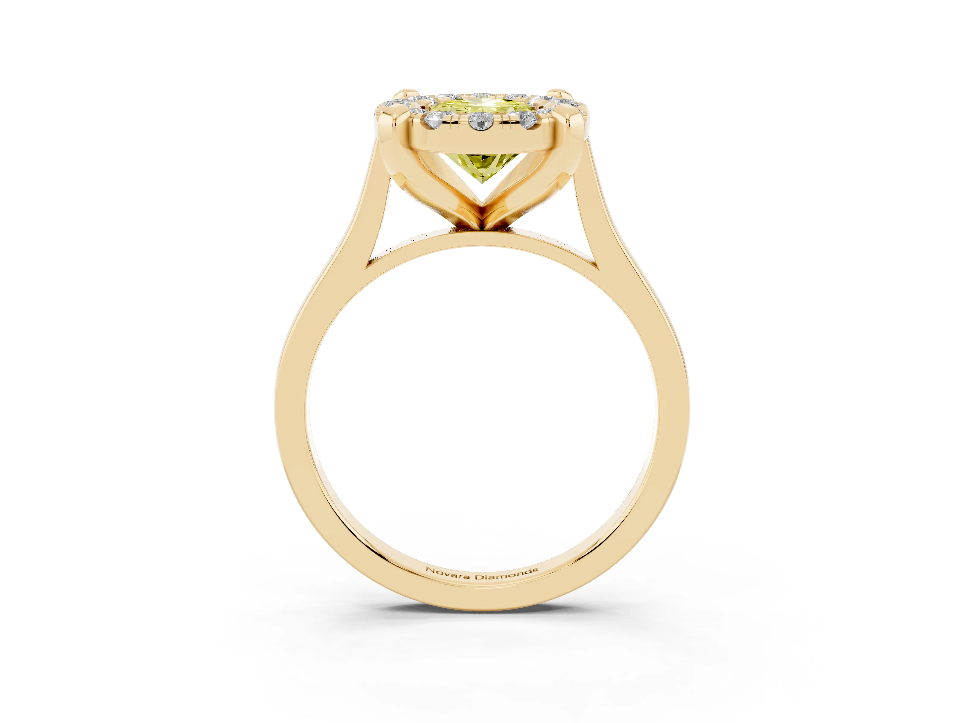Fancy Yellow Oval Cut Diamond Cluster Halo Solitaire Ring Set in Yellow gold with Prong Setting