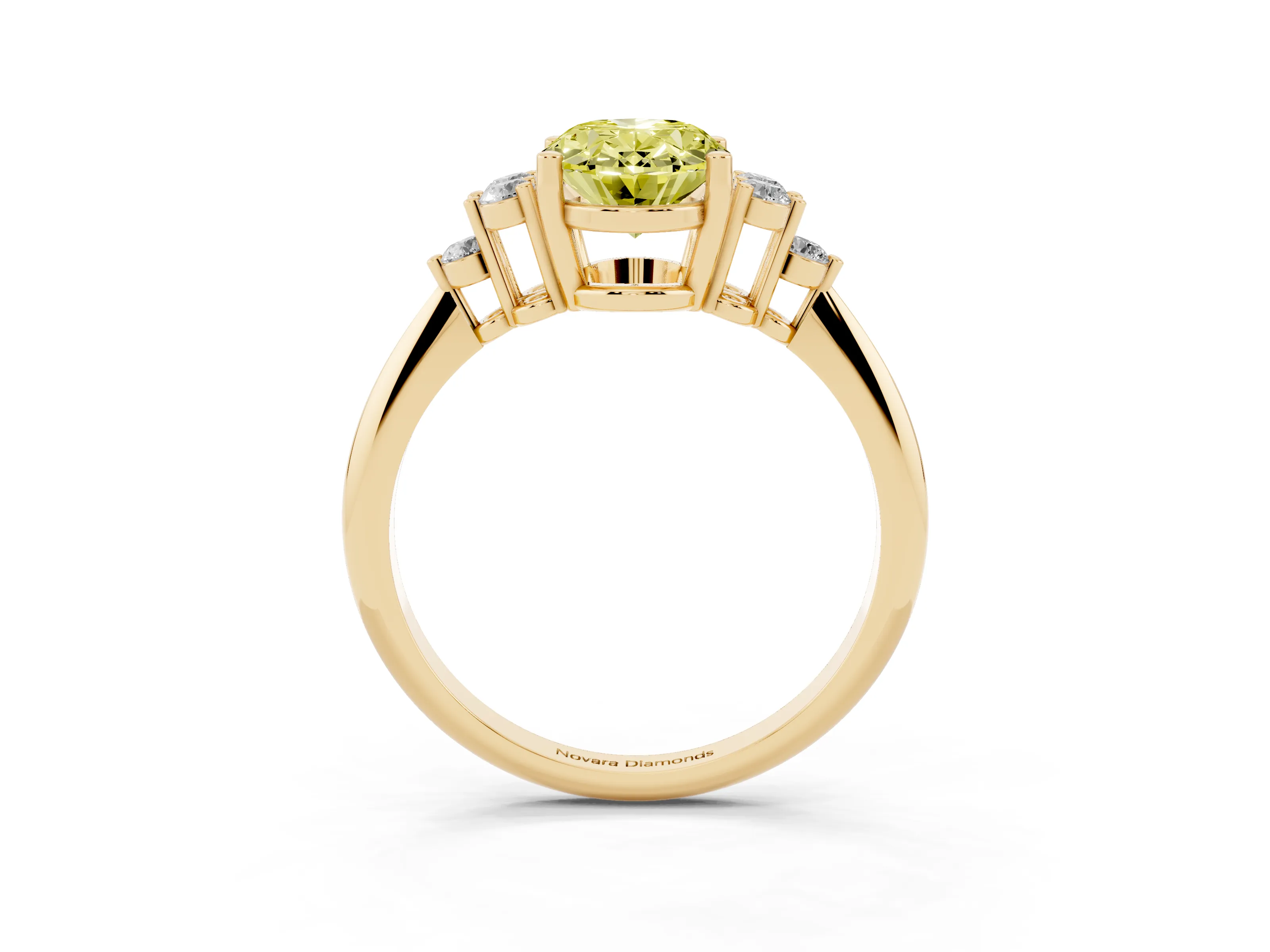 Fancy Yellow Oval Cut Diamond Cluster Ring Set in Yellow gold with Plain Band and Prong Setting