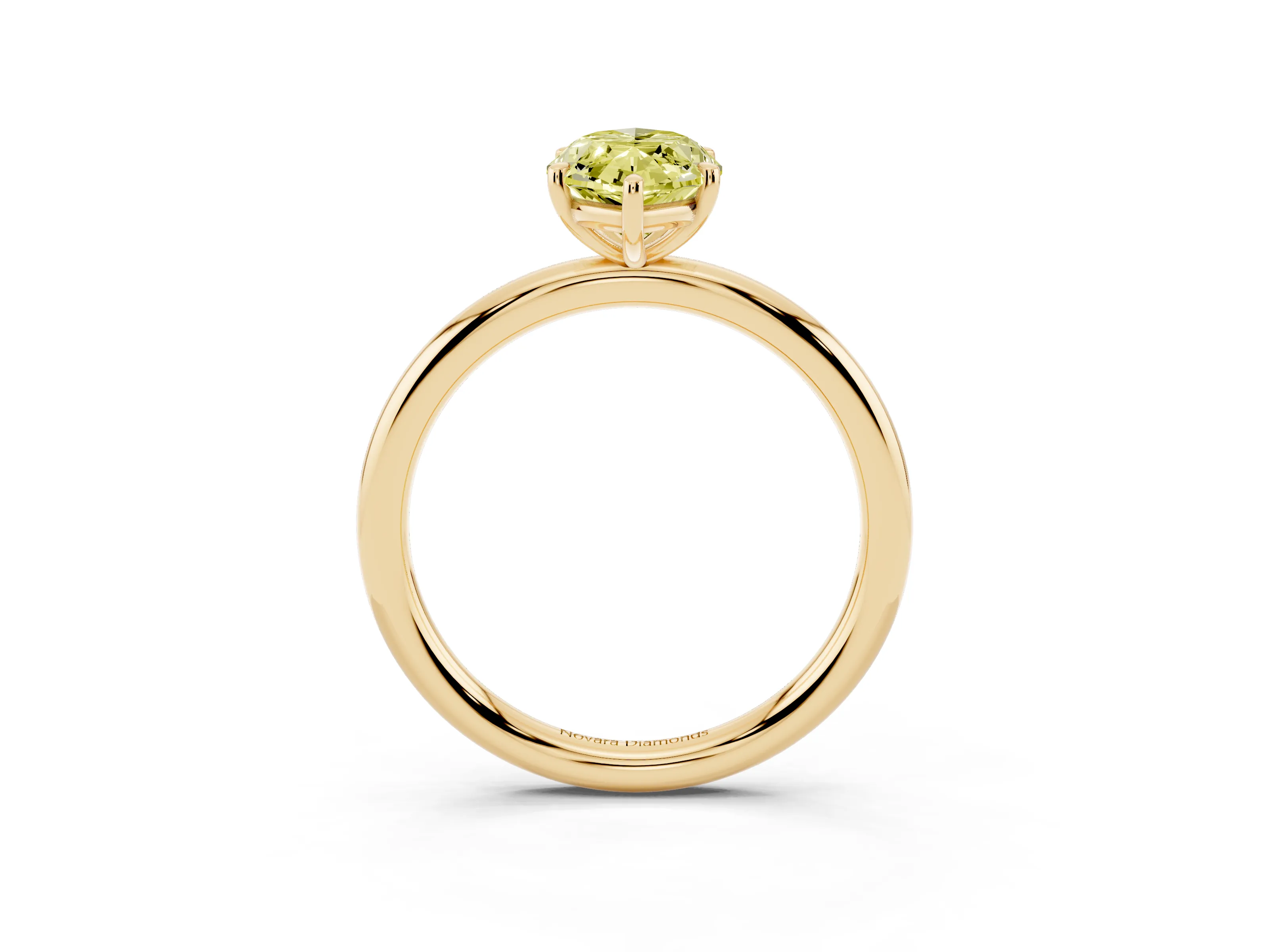 Fancy Yellow Oval Cut Diamond Solitaire Ring Set in Yellow gold with Prong Setting on a Polished Plain Band