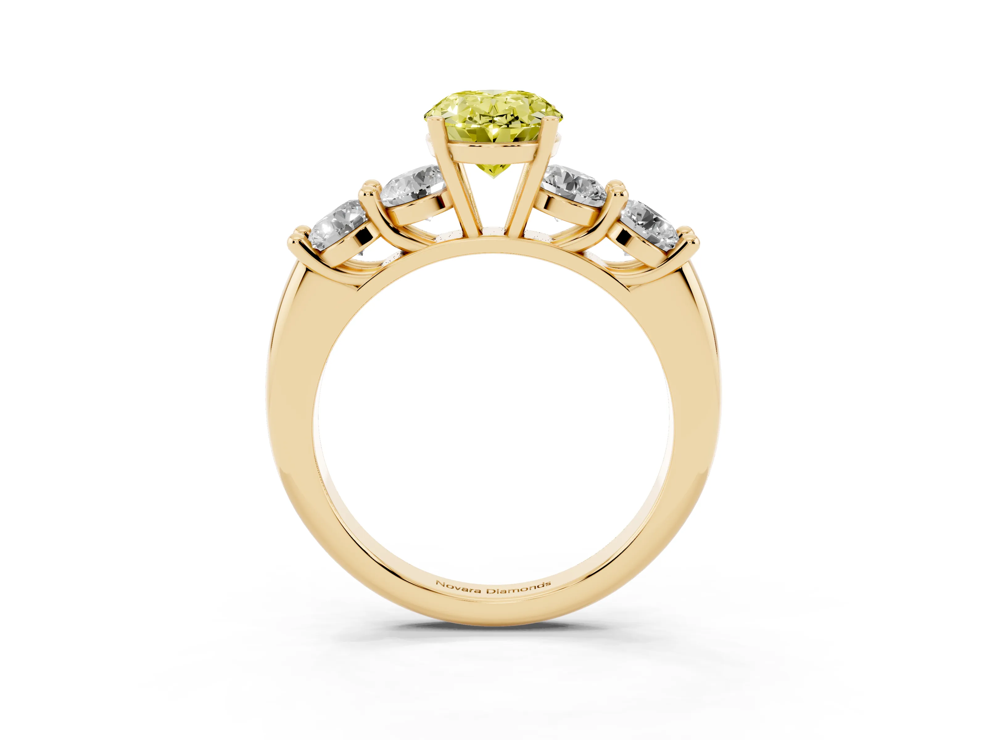 Fancy Yellow Oval Cut Diamond Five-Stone Prong Set Ring Set in Yellow gold with Classic Band