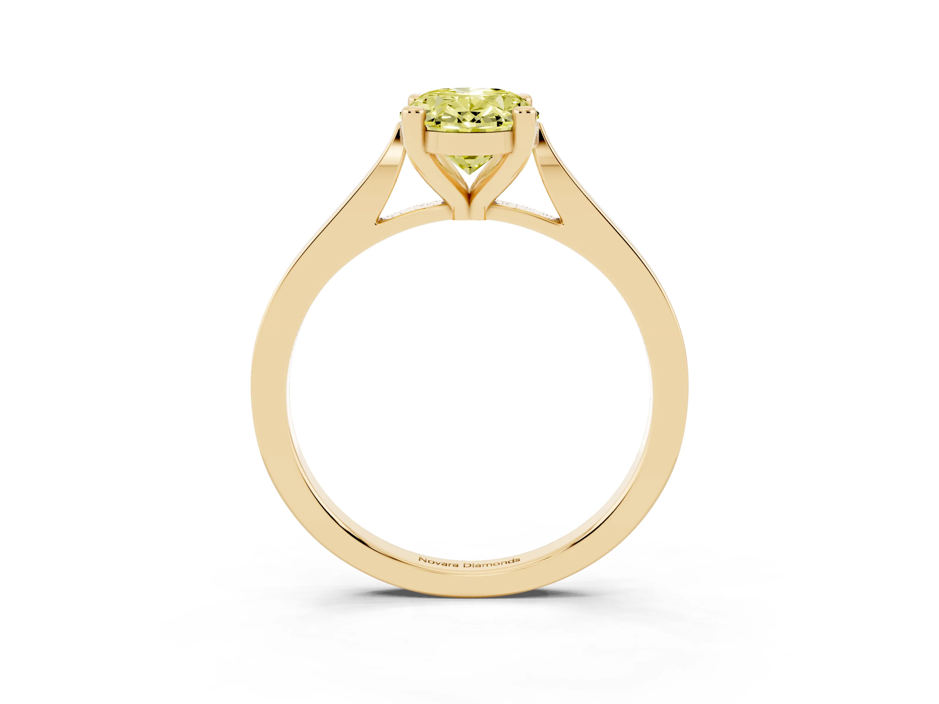 Fancy Yellow Oval Cut Diamond Solitaire Ring Set in Yellow gold with Prong Setting and Tapered Band