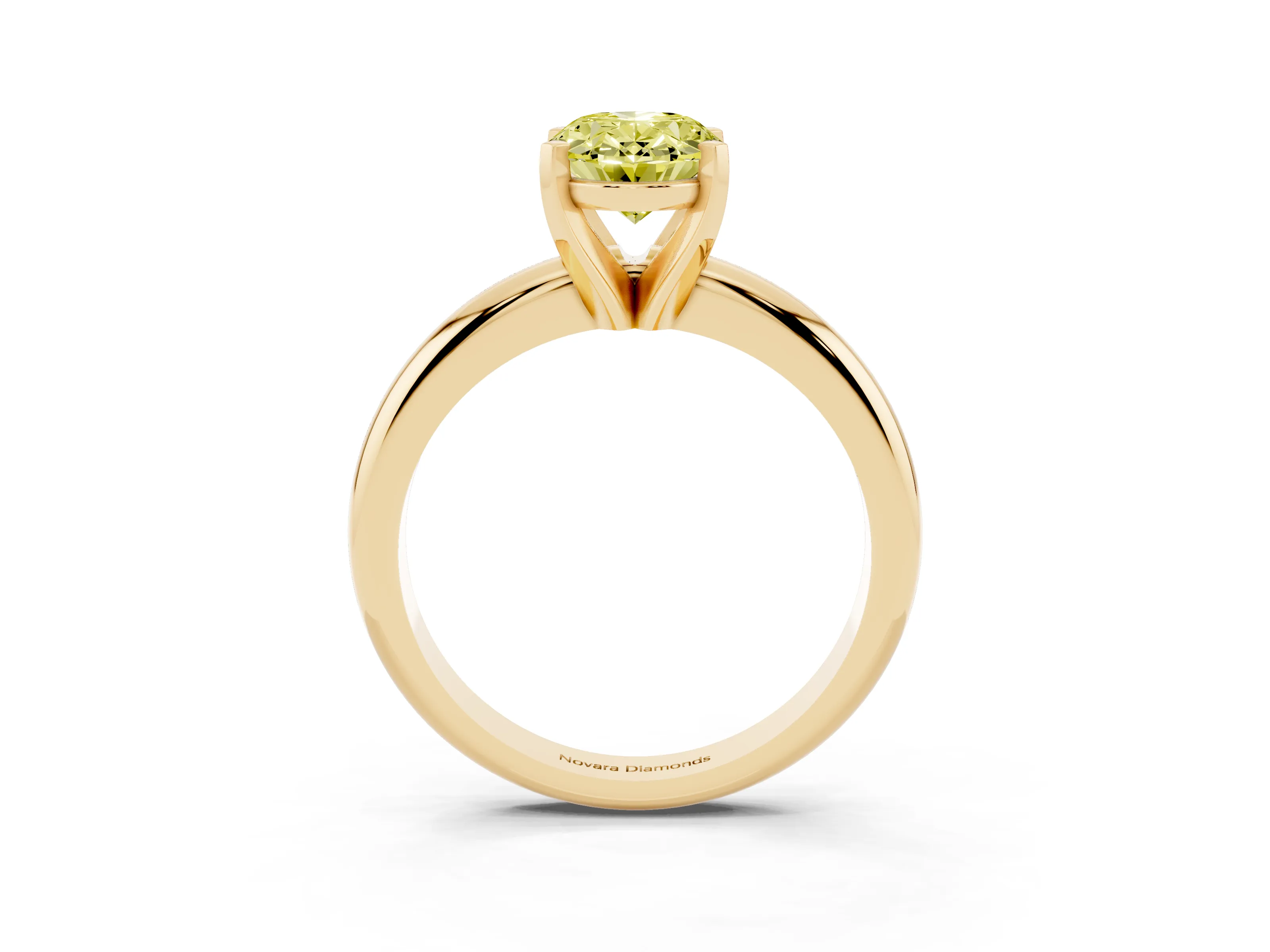 Fancy Yellow Oval Cut Diamond Solitaire Engagement Ring Set in Yellow gold with Round Band and Prong Setting