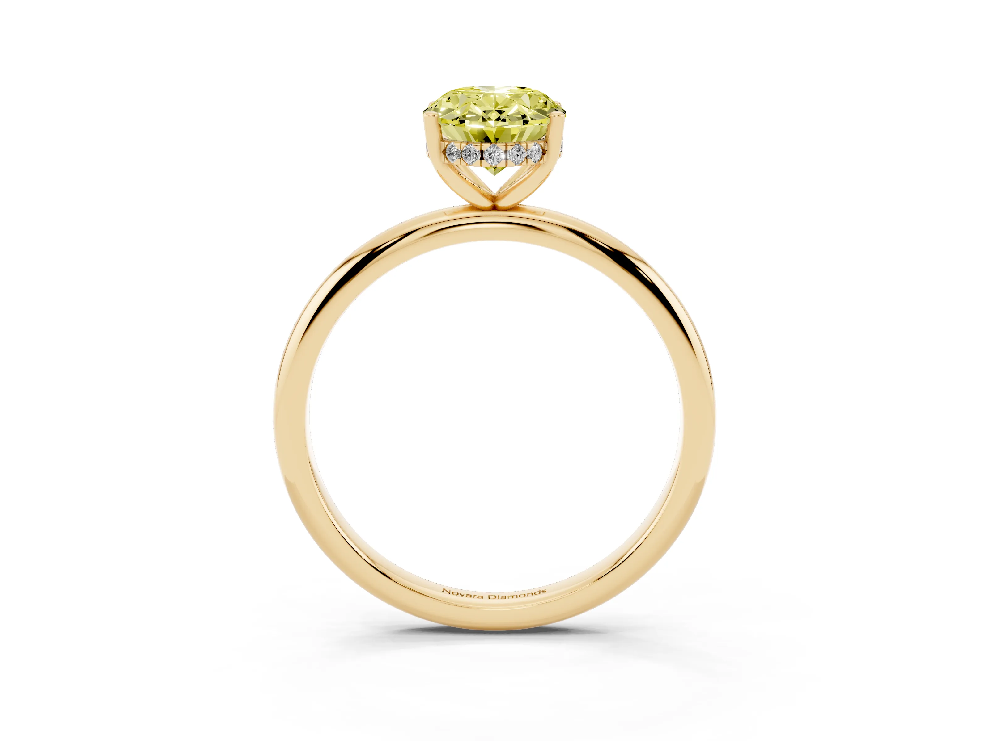 Fancy Yellow Oval Cut Diamond Solitaire Engagement Ring Set in Yellow gold with Prong Setting and Polished Band