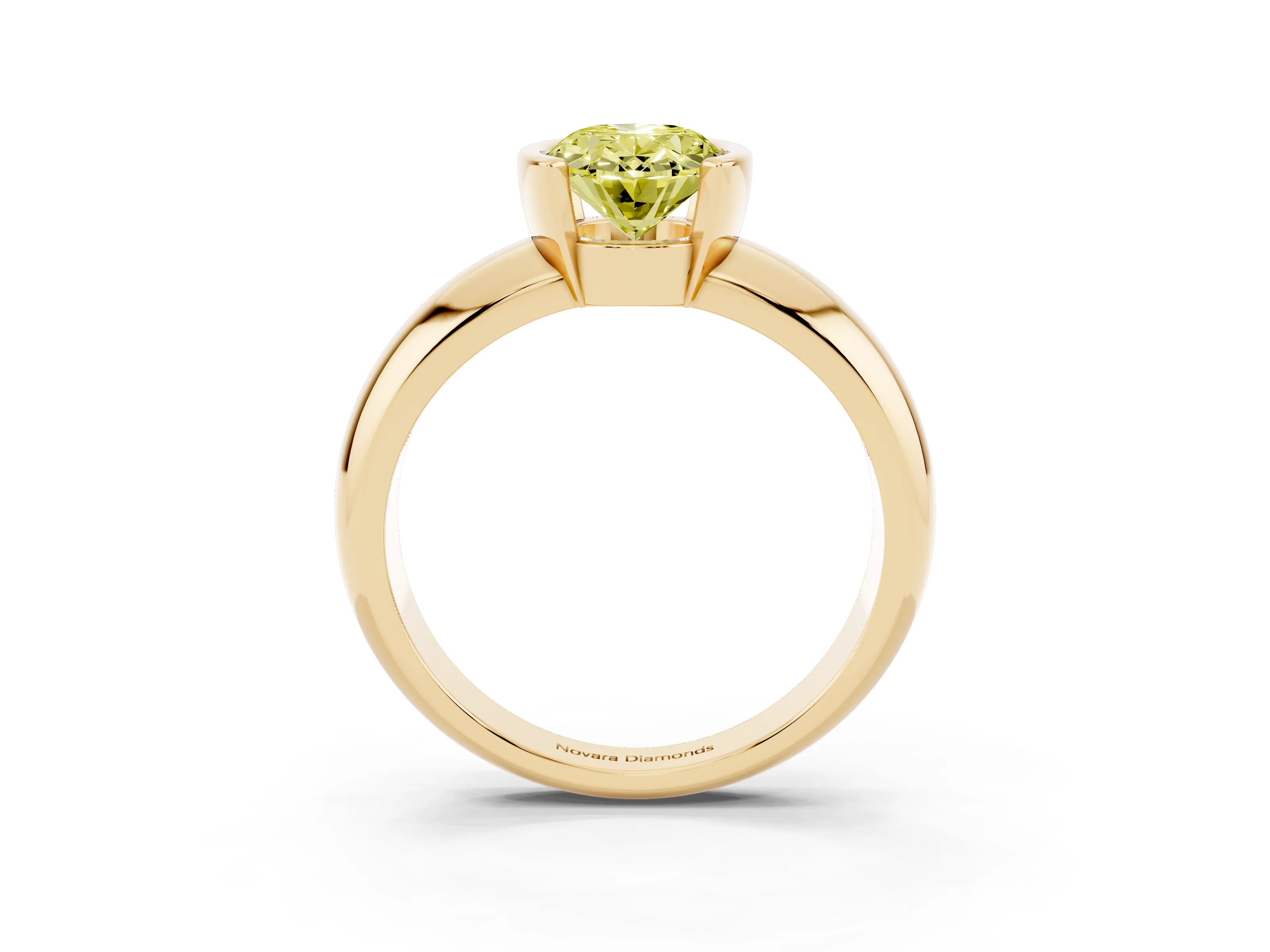 Fancy Yellow Oval Cut Diamond Solitaire Tension Set Ring Set in Yellow gold with Wide Band