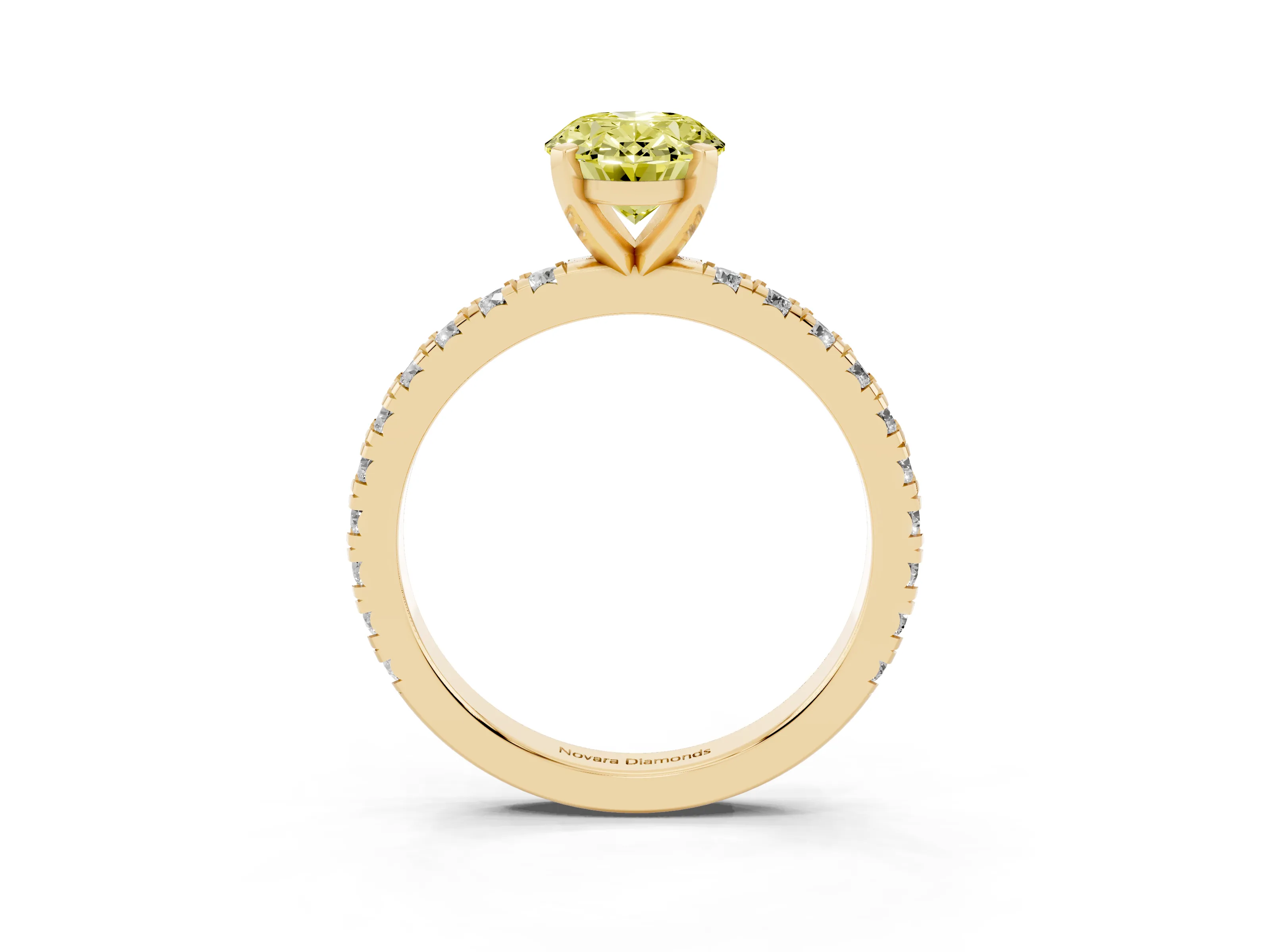 Fancy Yellow Oval Cut Diamond Pavé Band Solitaire Set in Yellow gold with Prong Setting
