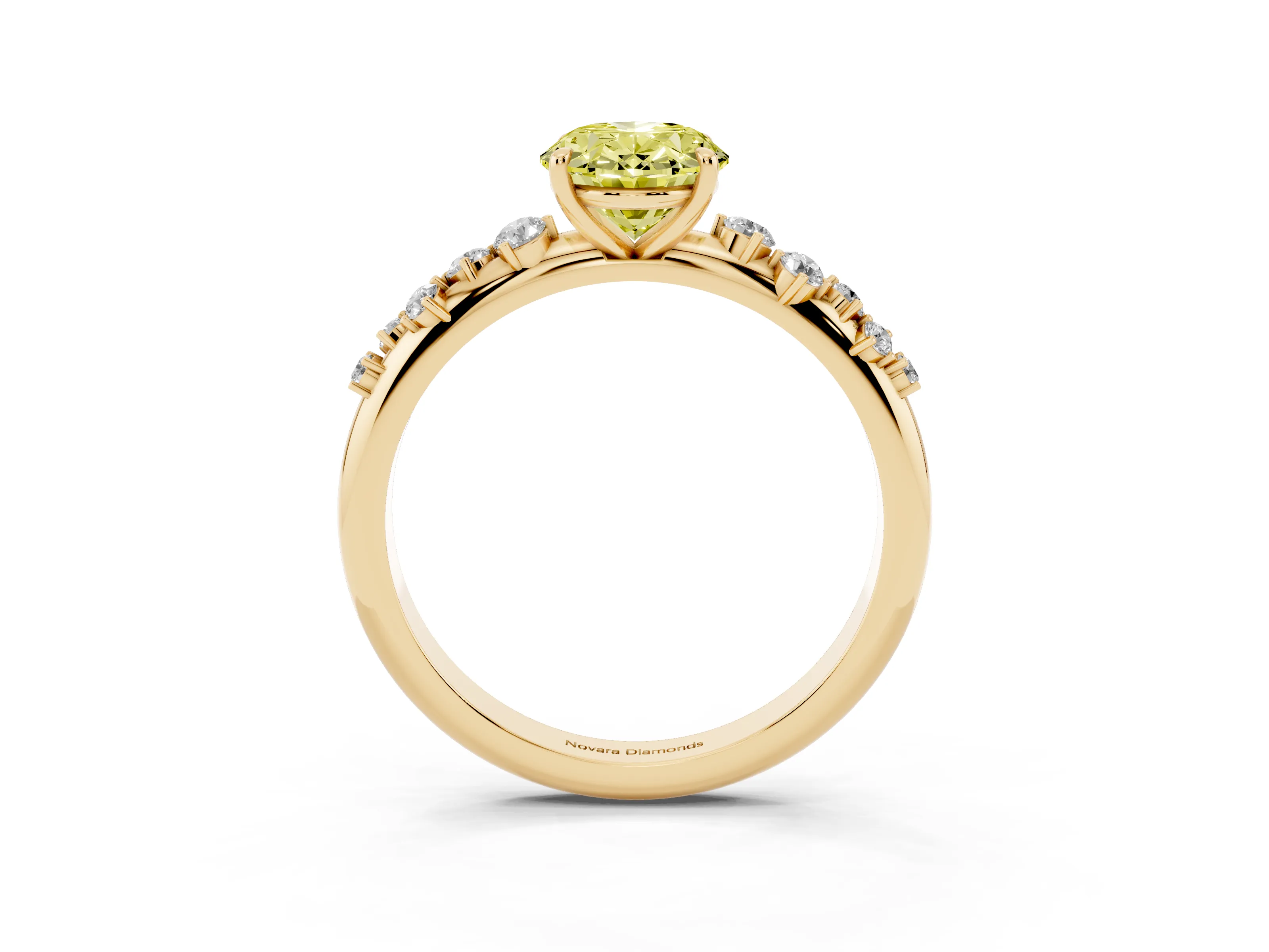 Fancy Yellow Oval Cut Diamond Cluster Solitaire Ring Set in Yellow gold with Prong Setting