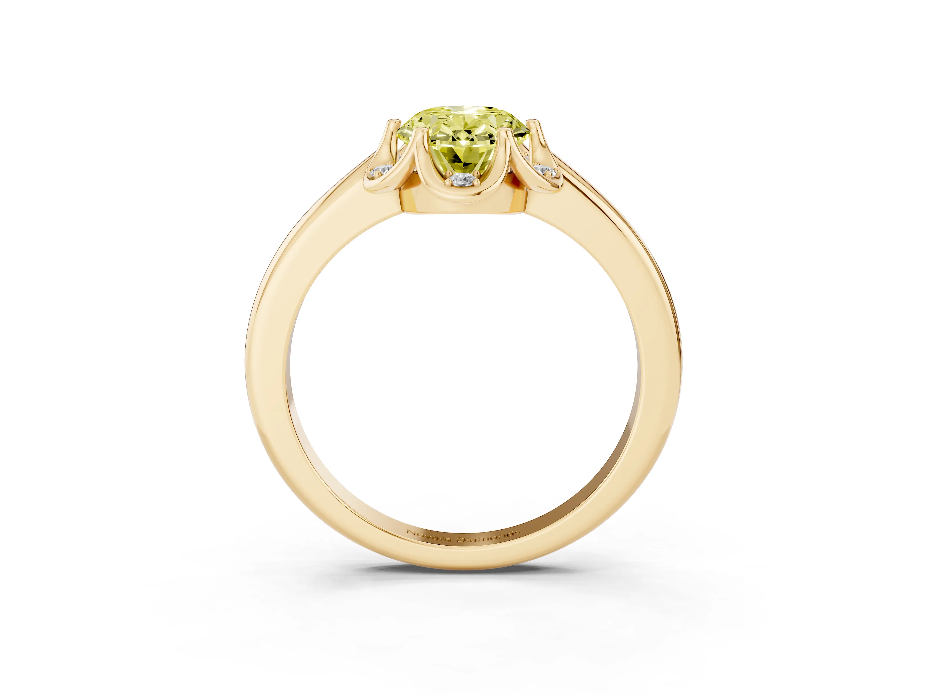 Fancy Yellow Oval Cut Diamond Round Cluster Halo Ring Set in Yellow gold with Solitaire Band and Prong Setting