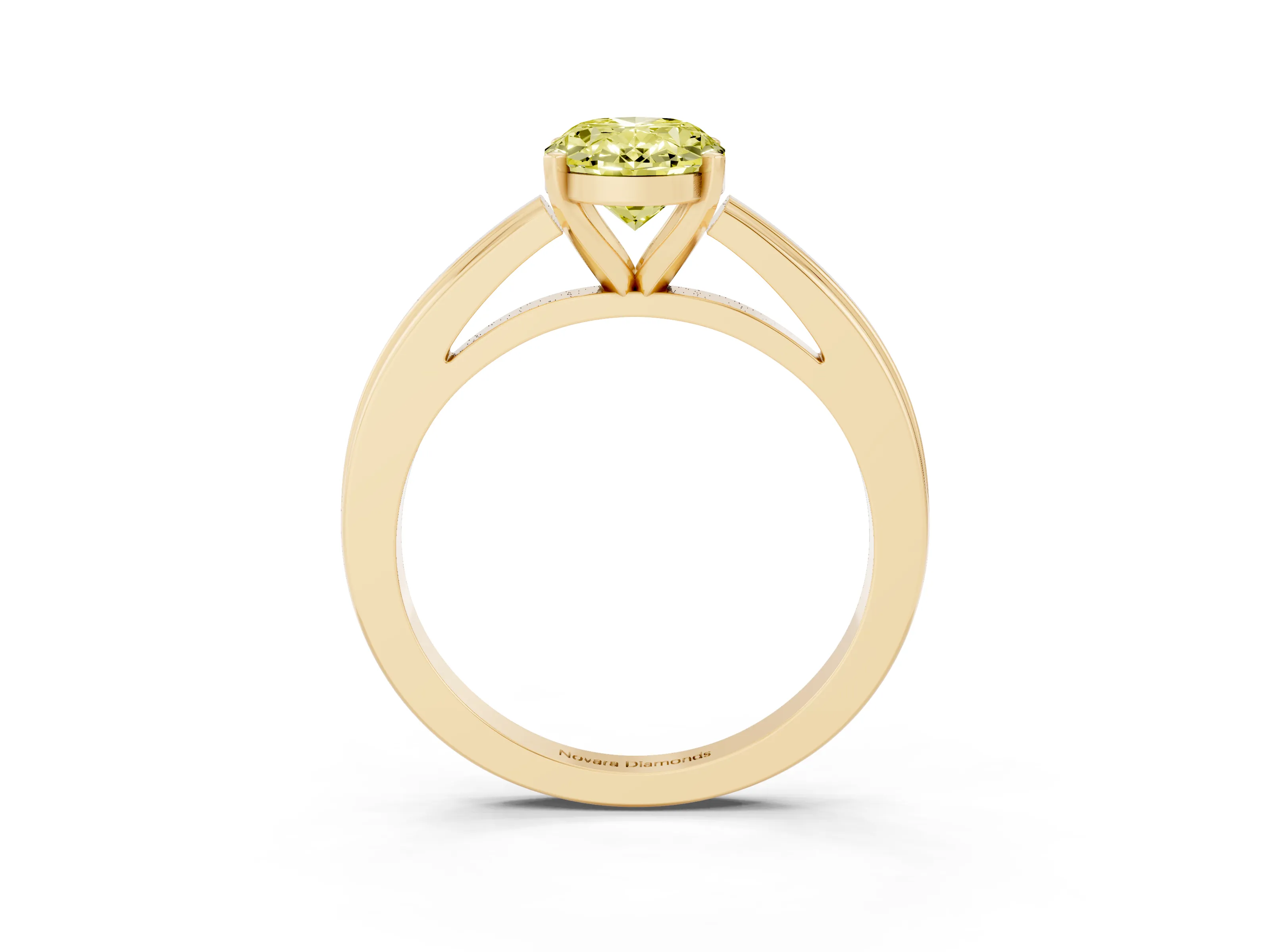Fancy Yellow Oval Cut Diamond Solitaire Ring Set in Yellow gold with Prong Setting and Classic Band