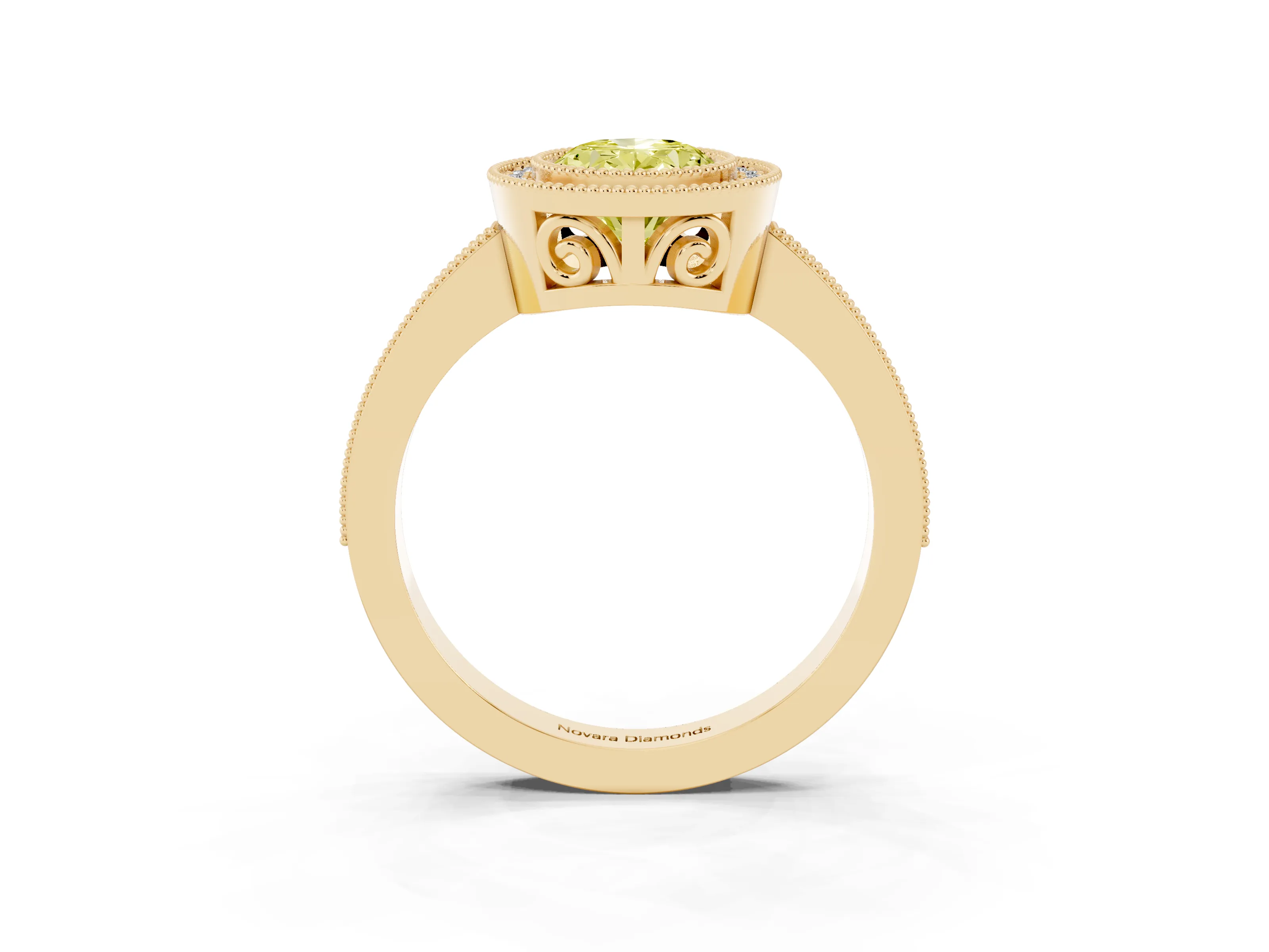 Fancy Yellow Oval Cut Diamond Round Halo Ring Set in Yellow gold with Pavé Band