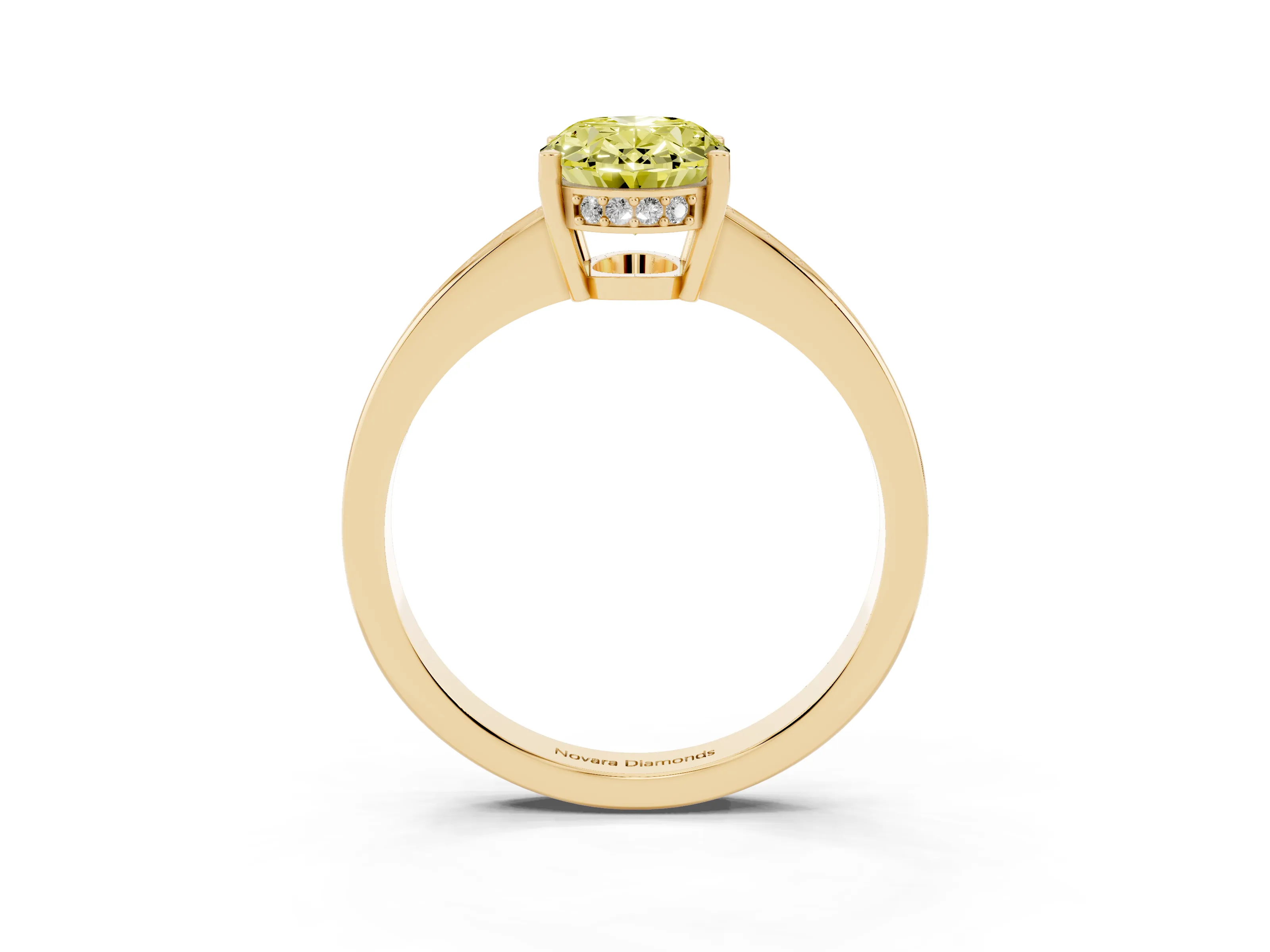 Fancy Yellow Oval Cut Diamond Pavé Band Prong Set Solitaire Ring Set in Yellow gold