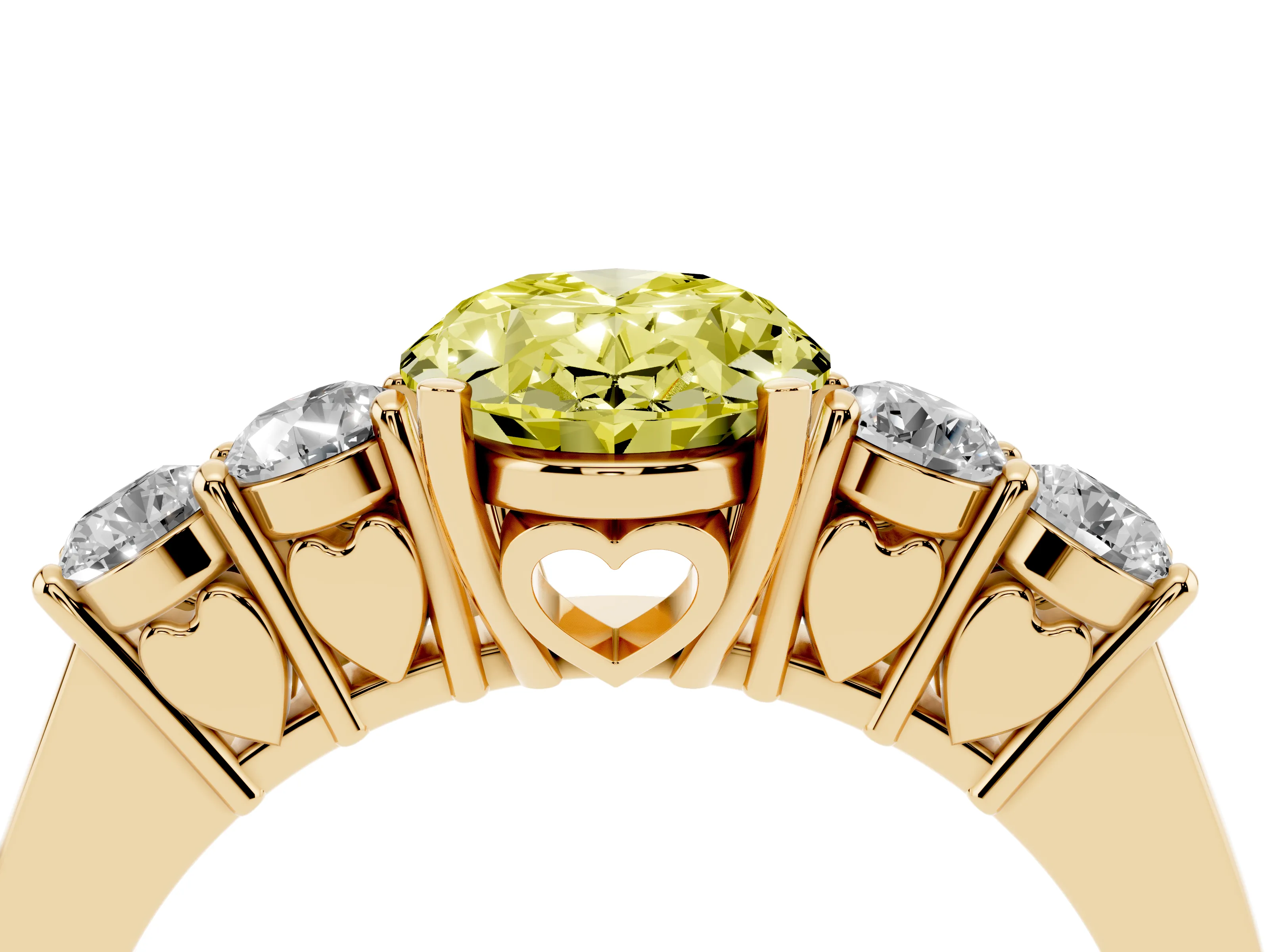 Fancy Yellow Oval Cut Diamond Five-Stone Prong Set Band Ring Set in Yellow gold with Polished Band