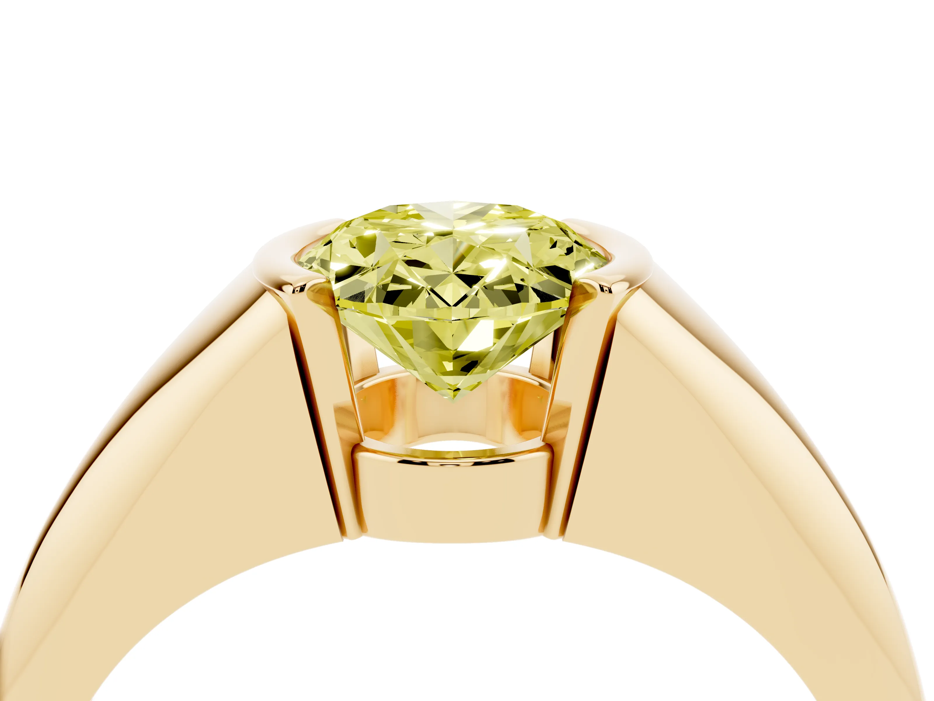 Fancy Yellow Oval Cut Diamond Solitaire Tension Set Ring Set in Yellow gold