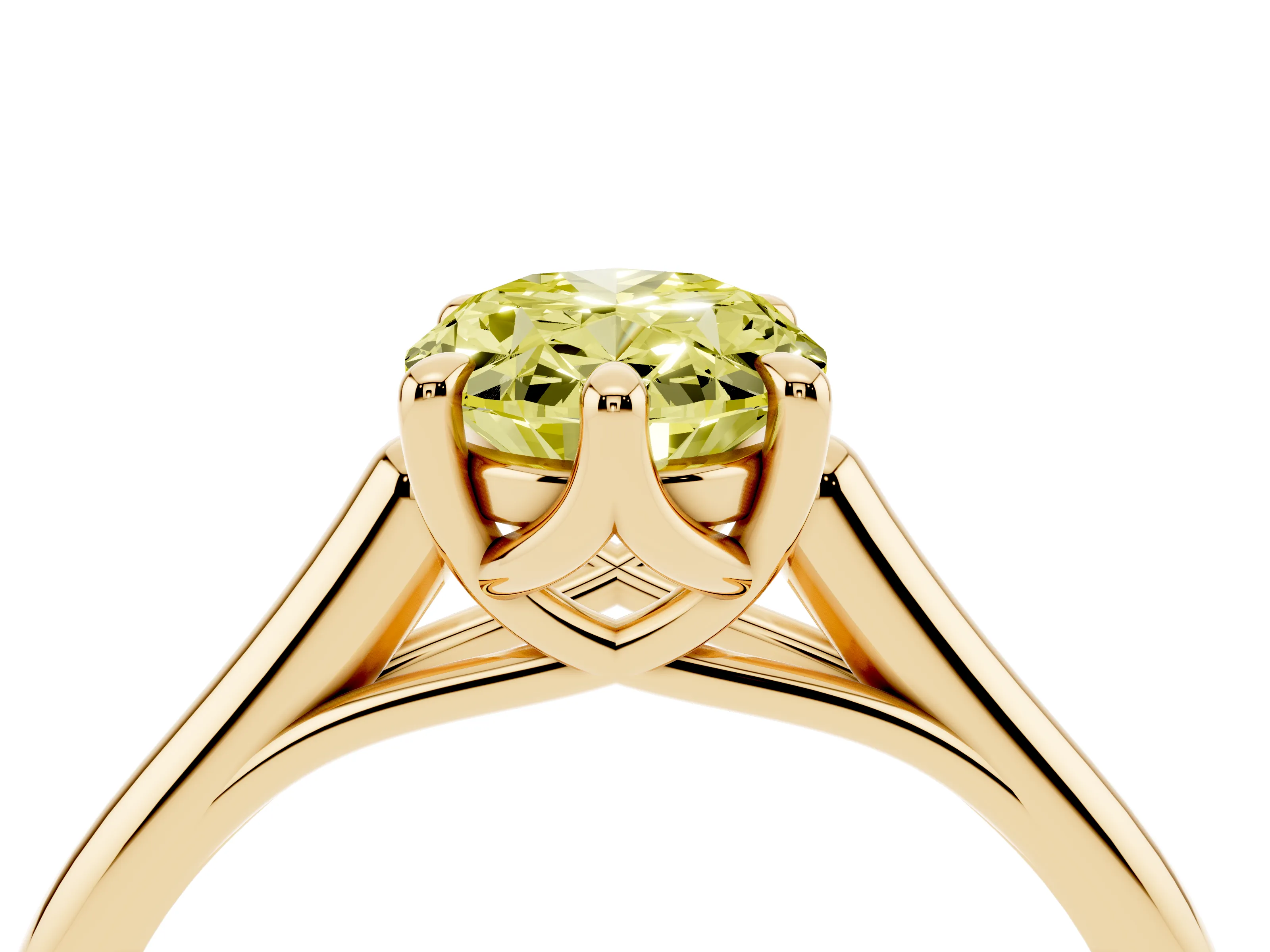Fancy Yellow Oval Cut Diamond Solitaire Engagement Ring Set in Yellow gold with Prong Setting and Plain Classic Band