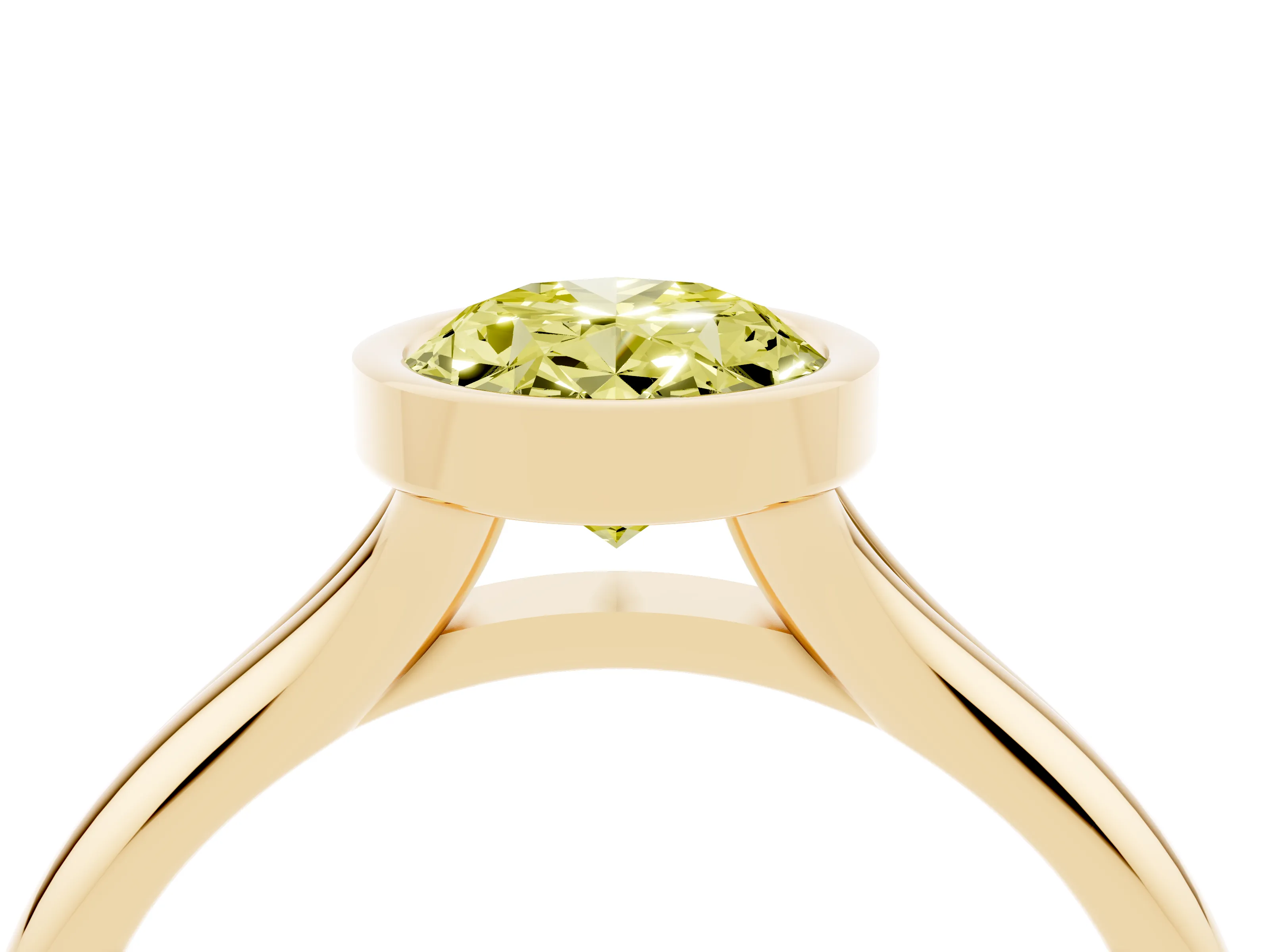 Fancy Yellow Bezel Set Oval Cut Diamond Solitaire Ring Set in Yellow gold with Smooth Band