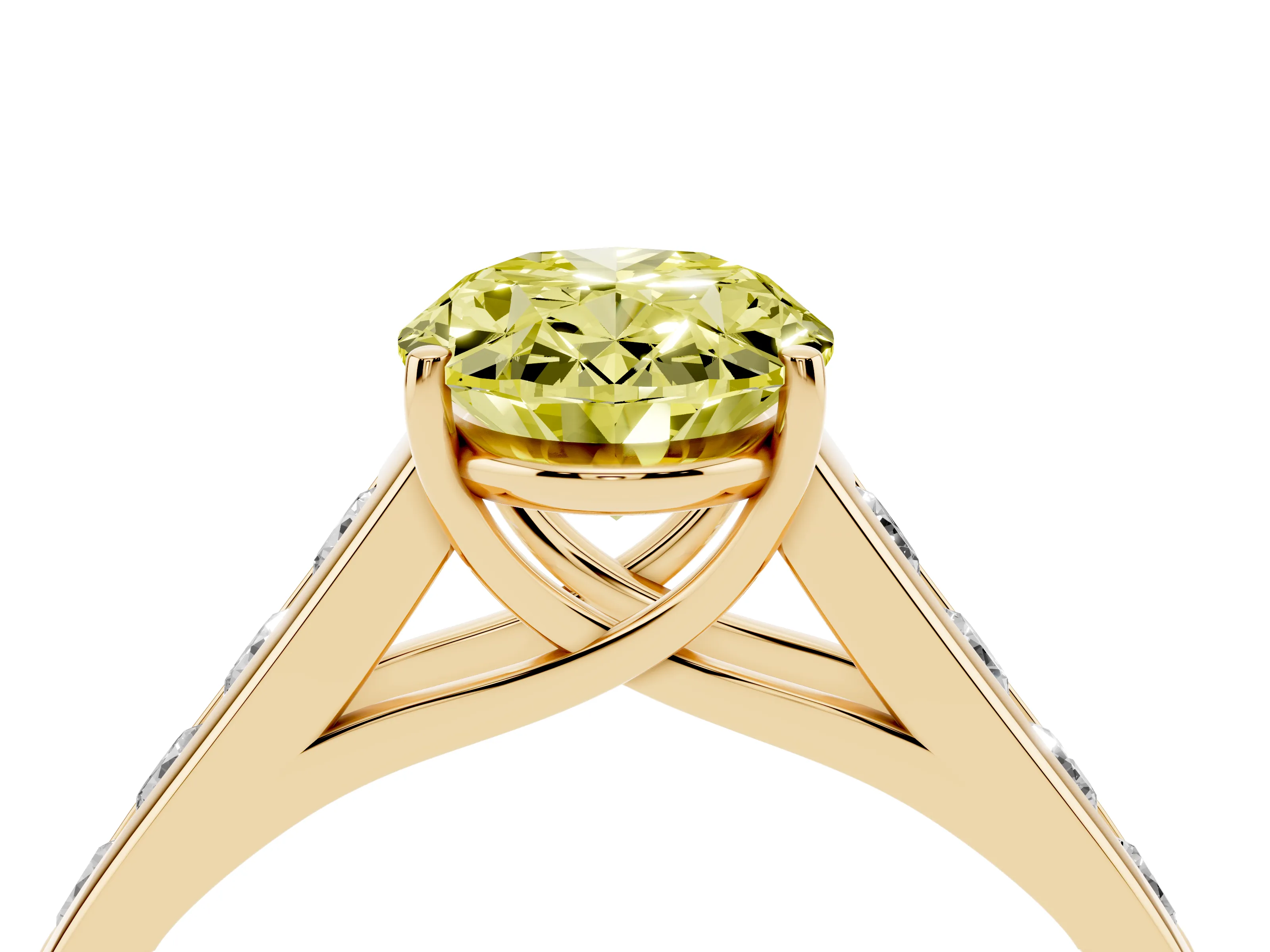 Fancy Yellow Oval Cut Diamond Solitaire Channel-Set Engagement Ring Set in Yellow gold with Prong Setting