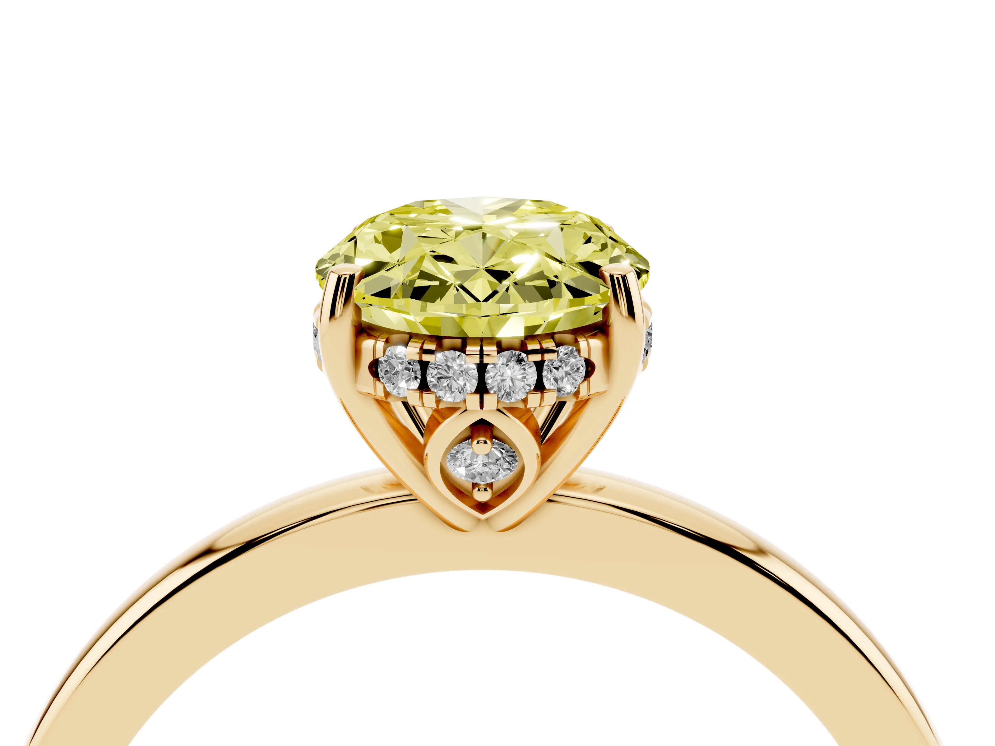 Fancy Yellow Oval Cut Diamond Solitaire Ring Set in Yellow gold with Plain Band and Prong Setting