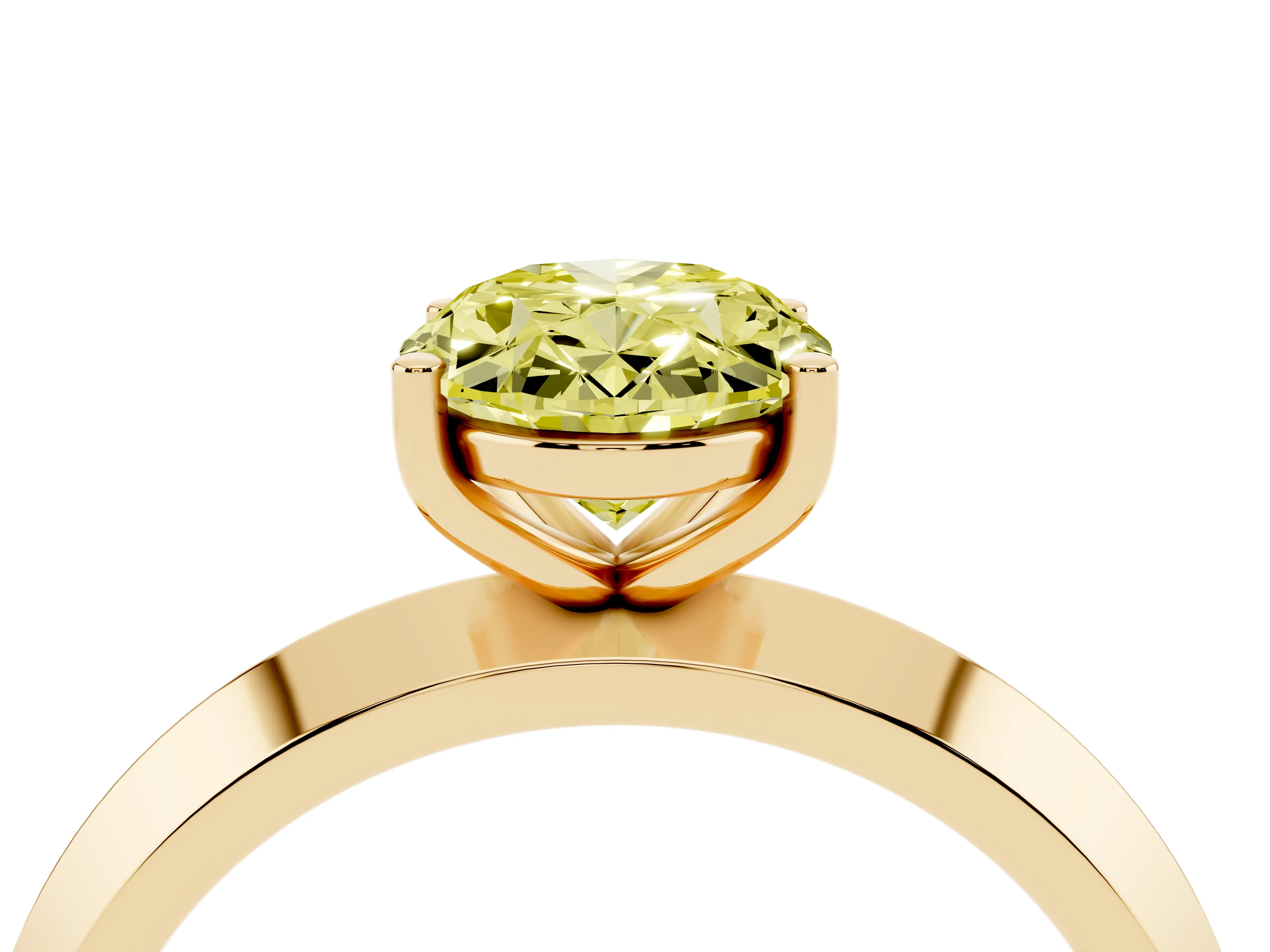 Fancy Yellow Oval Cut Diamond Solitaire Engagement Ring Set in Yellow gold with Flat Band and Prong Setting