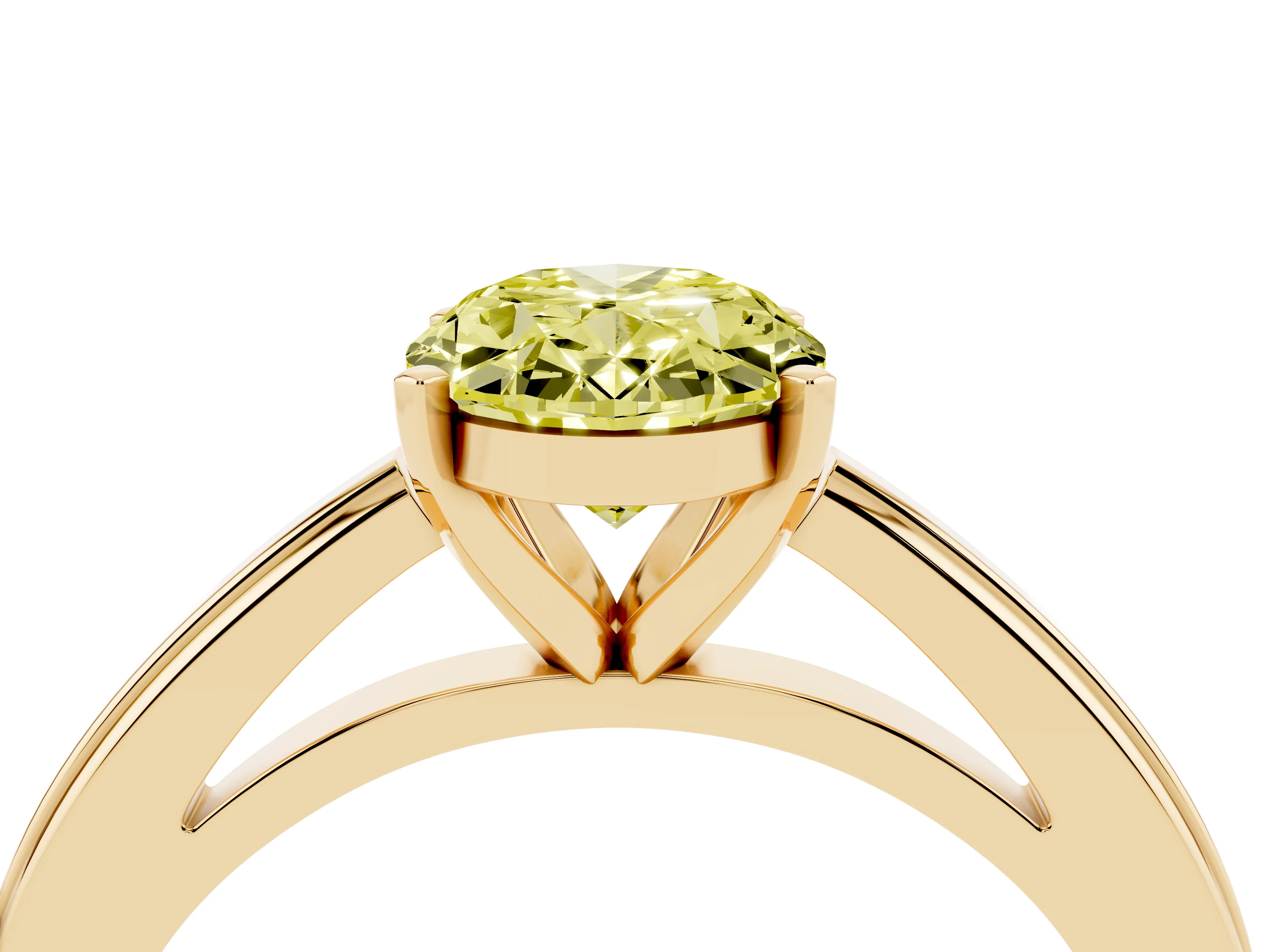 Fancy Yellow Oval Cut Diamond Solitaire Ring Set in Yellow gold with Prong Setting and Classic Band