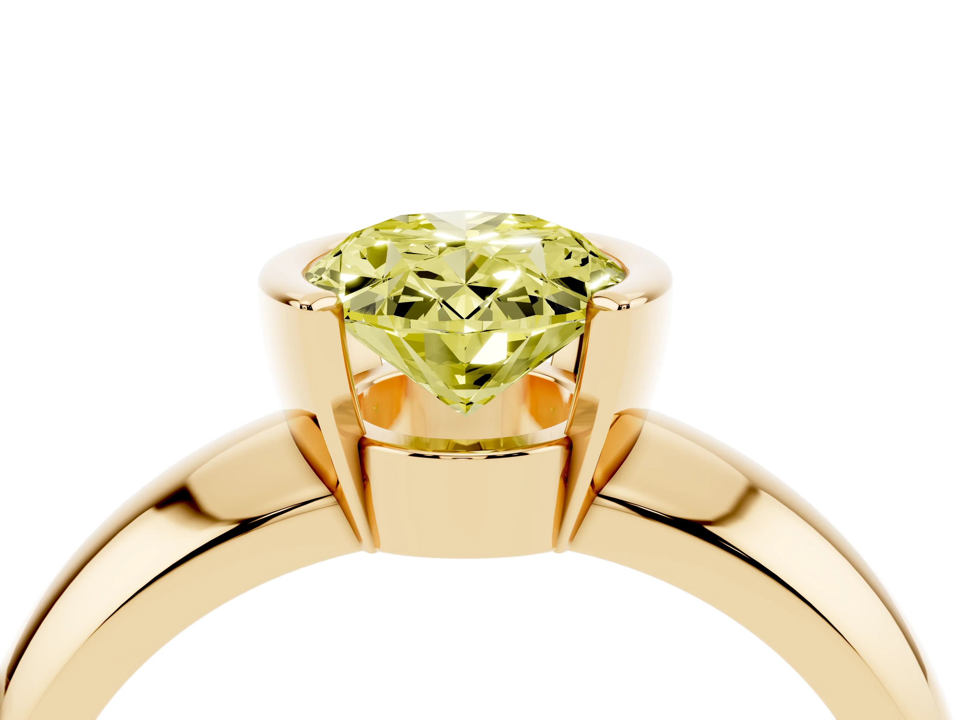 Fancy Yellow Oval Cut Diamond Solitaire Tension Set Ring Set in Yellow gold with Wide Band