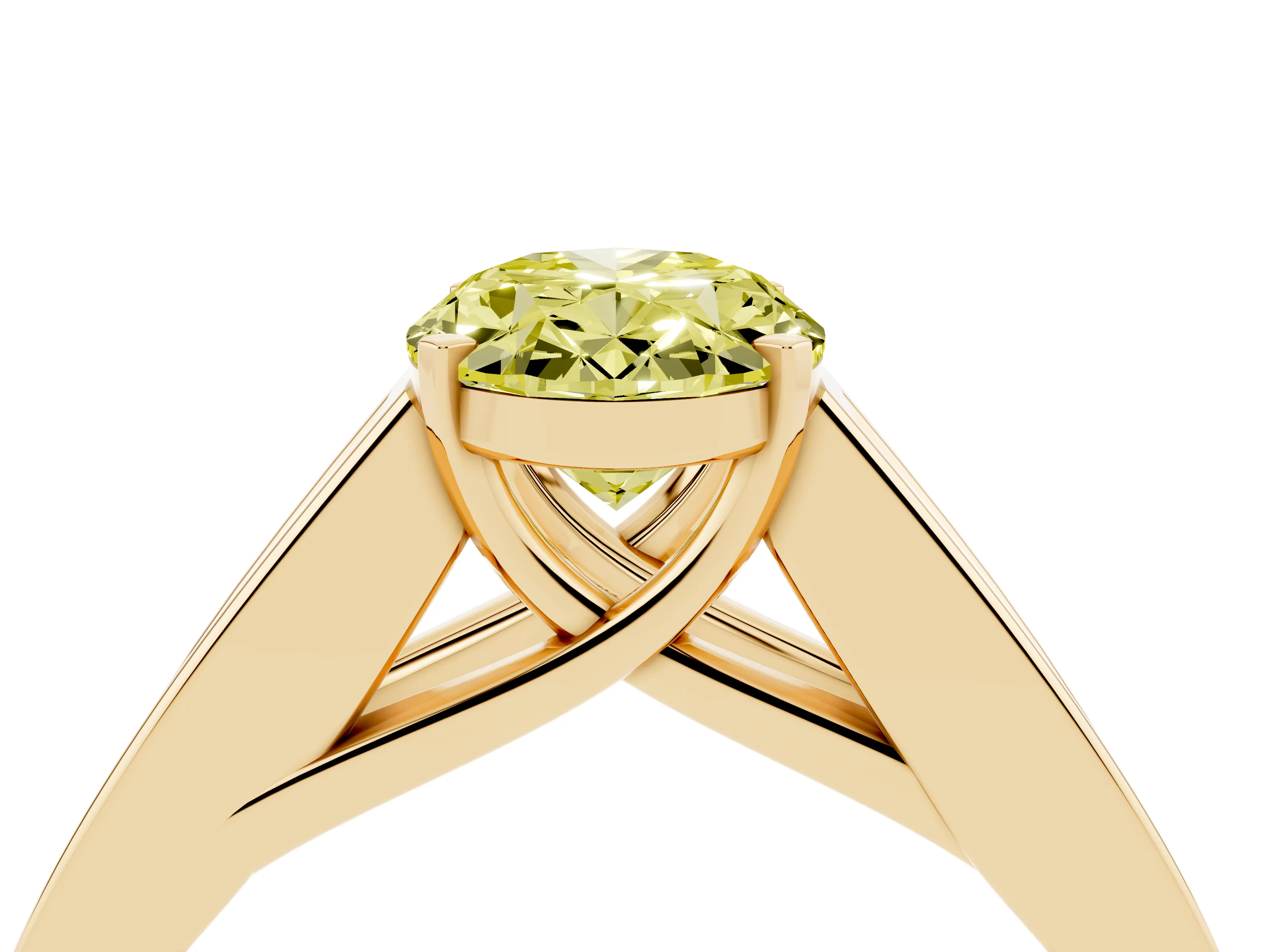 Fancy Yellow Oval Cut Diamond Solitaire Ring Set in Yellow gold with Channel-Set Accent Stones and Prong Setting