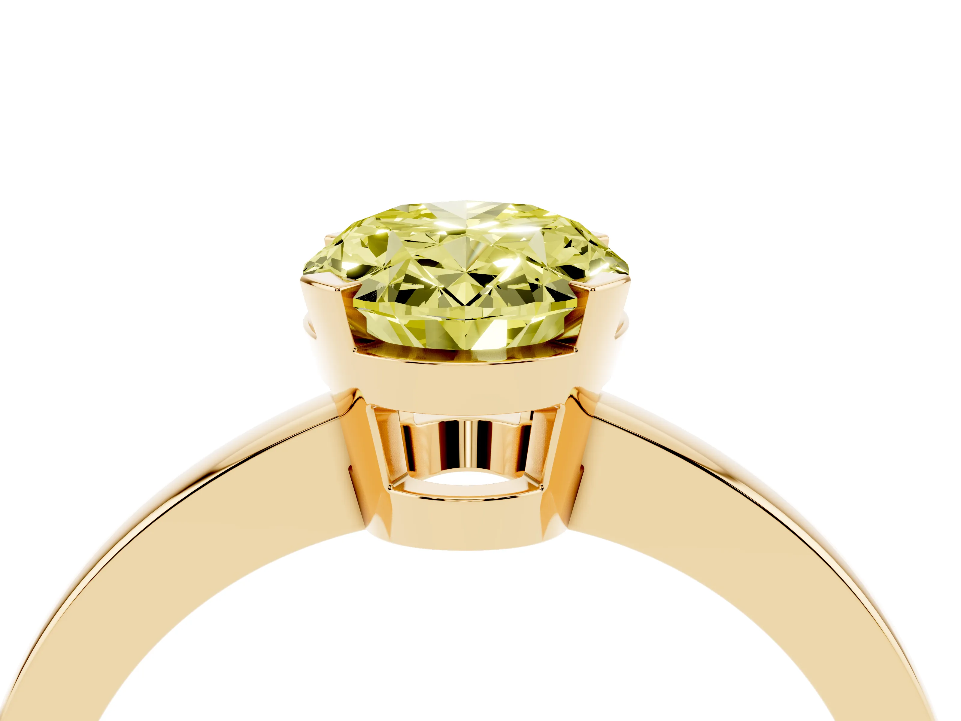 Fancy Yellow Oval Cut Diamond Solitaire Ring Set in Yellow gold with Prong Head and Smooth Polished Band