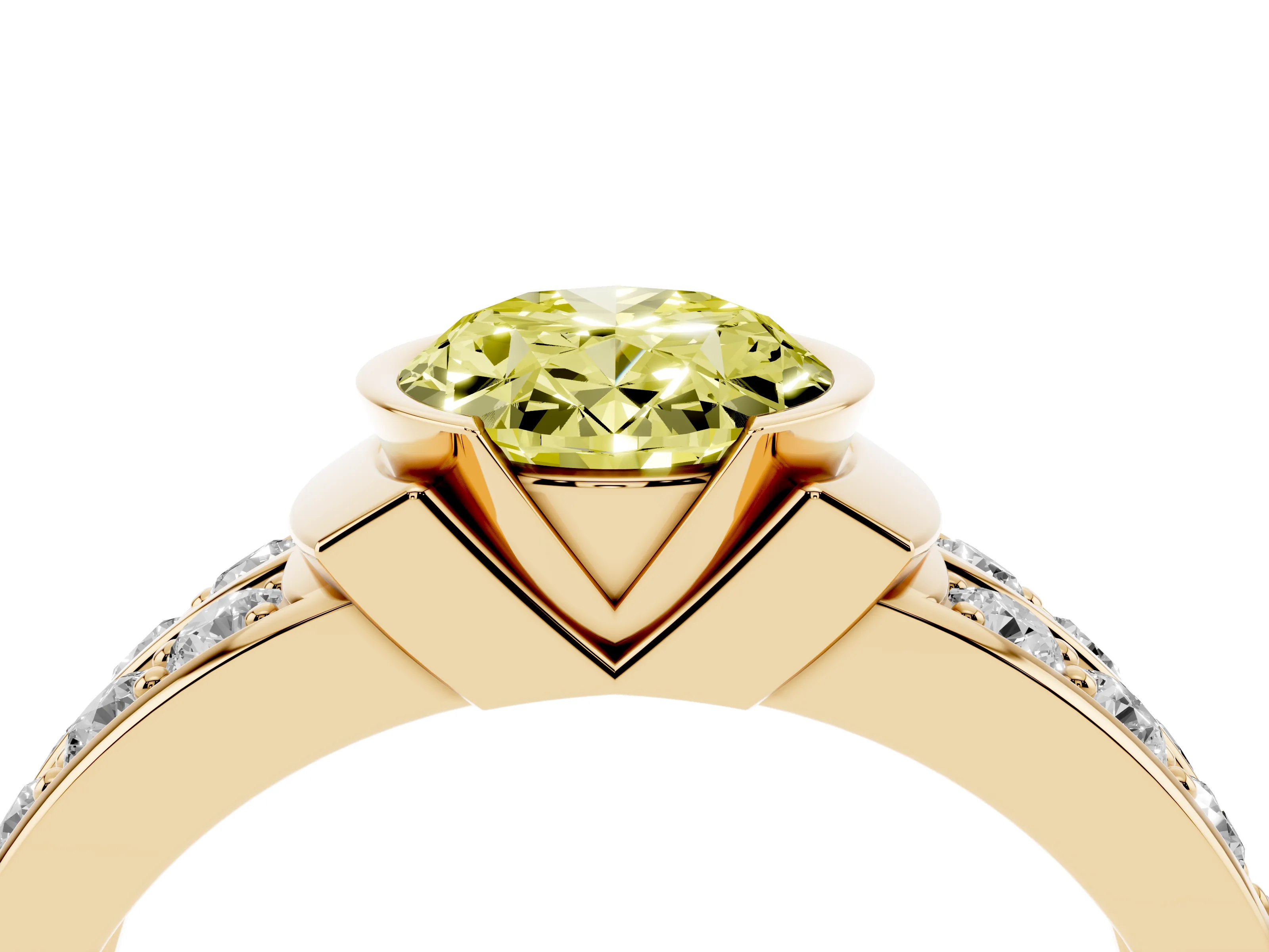 Fancy Yellow Oval Cut Diamond Wide Channel Set Band Ring Set in Yellow gold with Bezel Setting