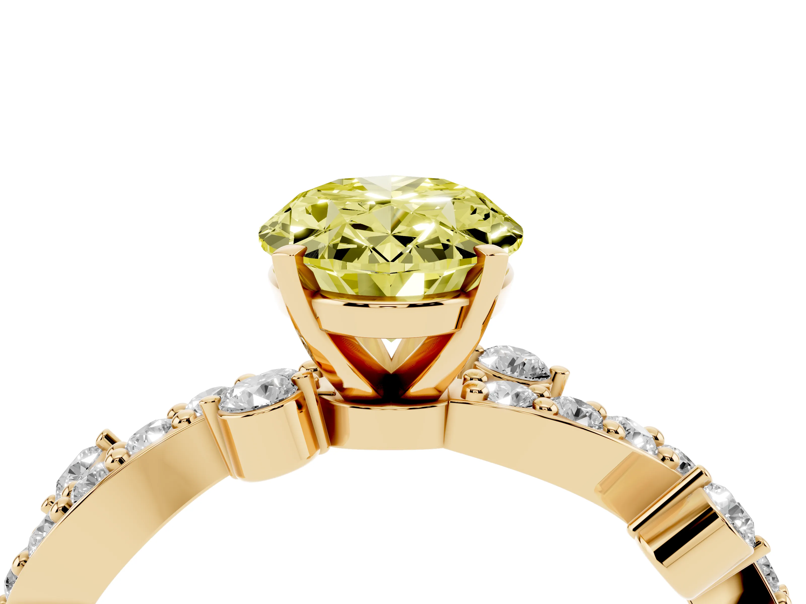 Fancy Yellow Oval Cut Diamond Solitaire Twisted Band Set in Yellow gold with Pavé Setting