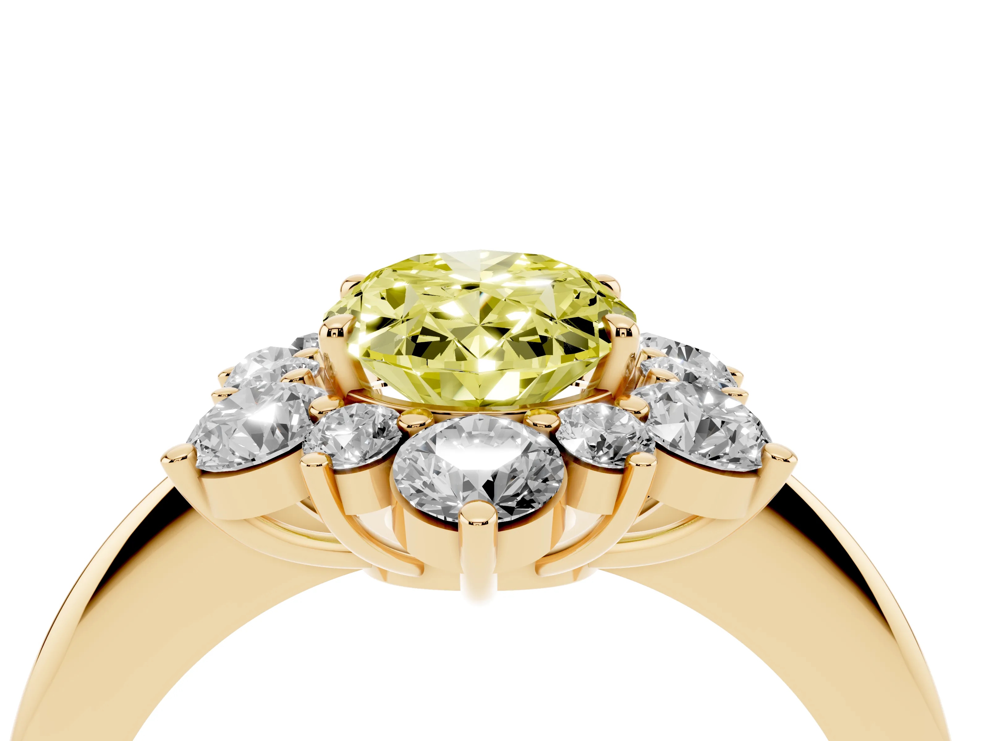 Fancy Yellow Oval Cut Diamond Cluster Halo Ring Set in Yellow gold with Solitaire Band and Prong Setting