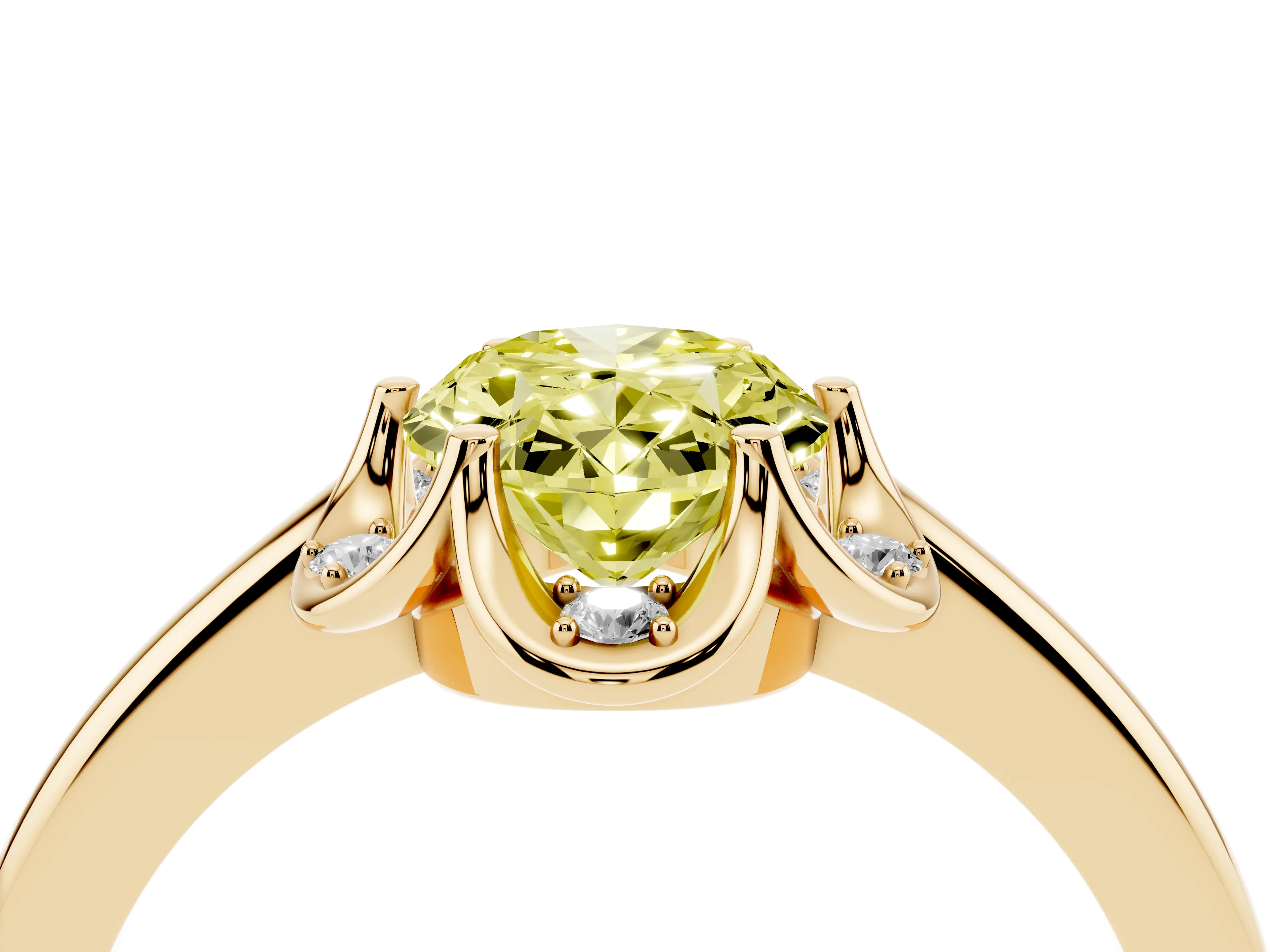 Fancy Yellow Oval Cut Diamond Round Cluster Halo Ring Set in Yellow gold with Solitaire Band and Prong Setting