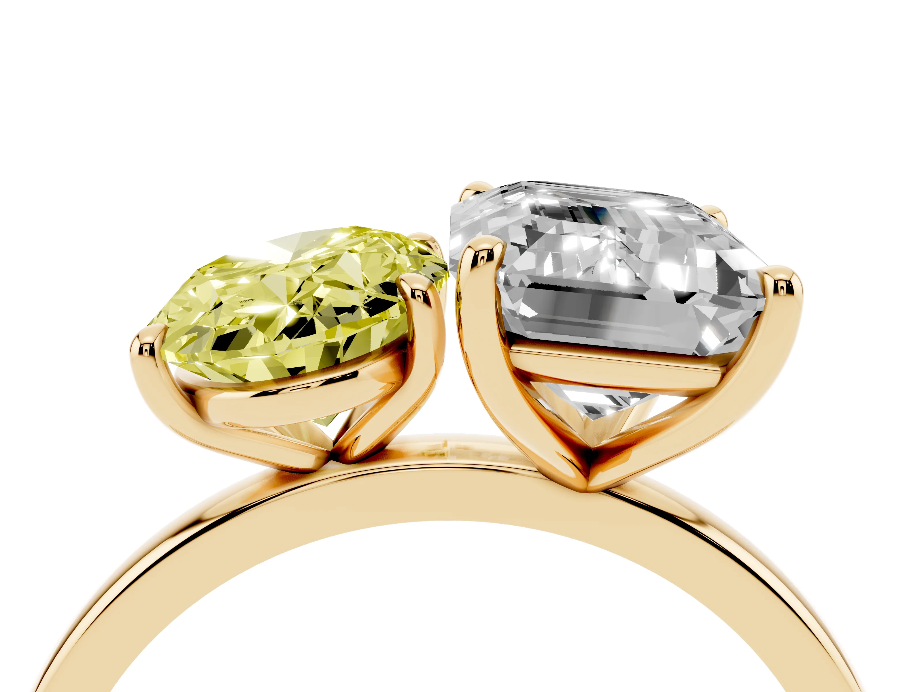 Fancy Yellow Oval Cut and Emerald Cut Toi Moi Ring Set in Yellow gold with Prong Setting