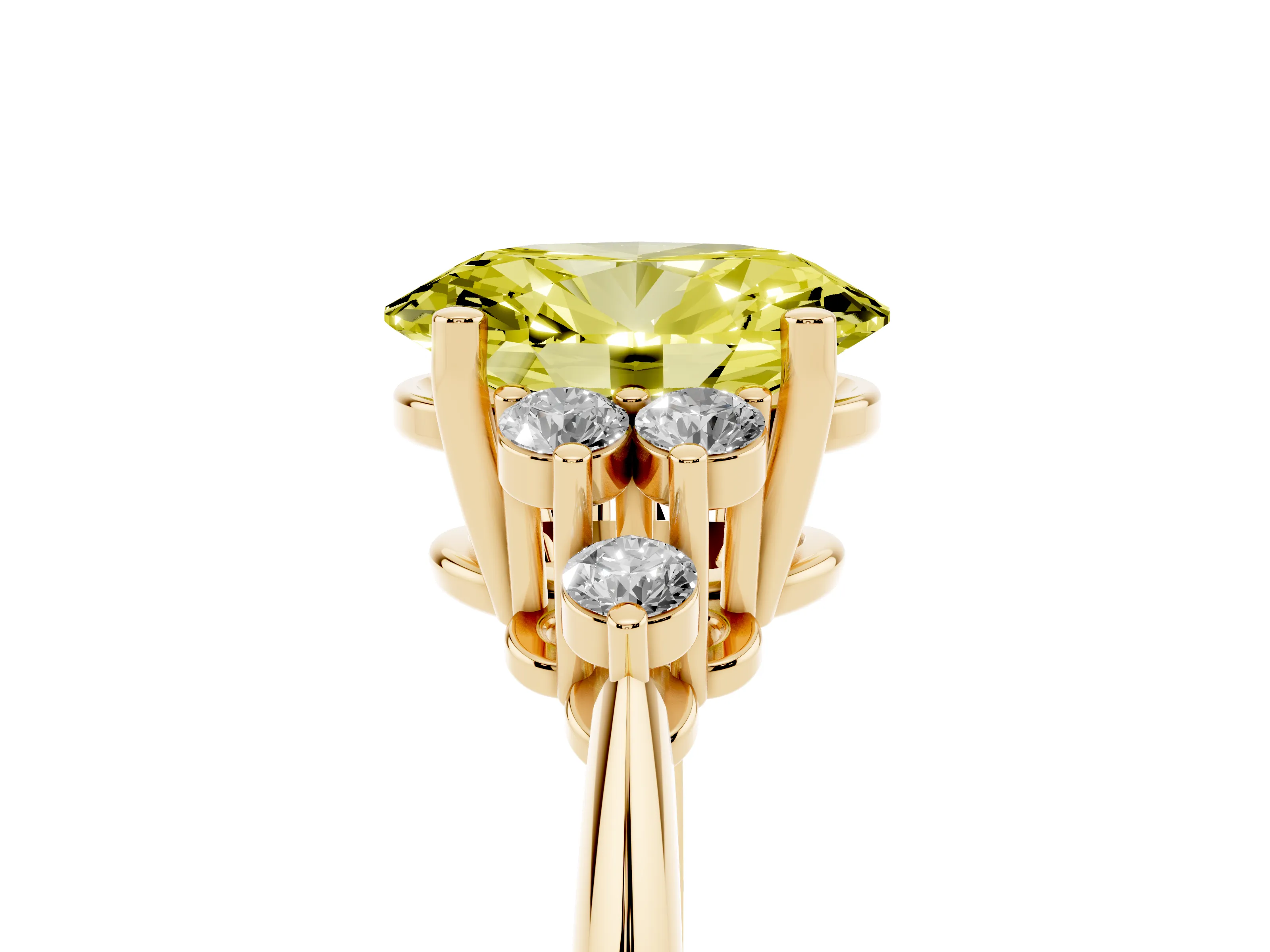 Fancy Yellow Oval Cut Diamond Cluster Ring Set in Yellow gold with Plain Band and Prong Setting