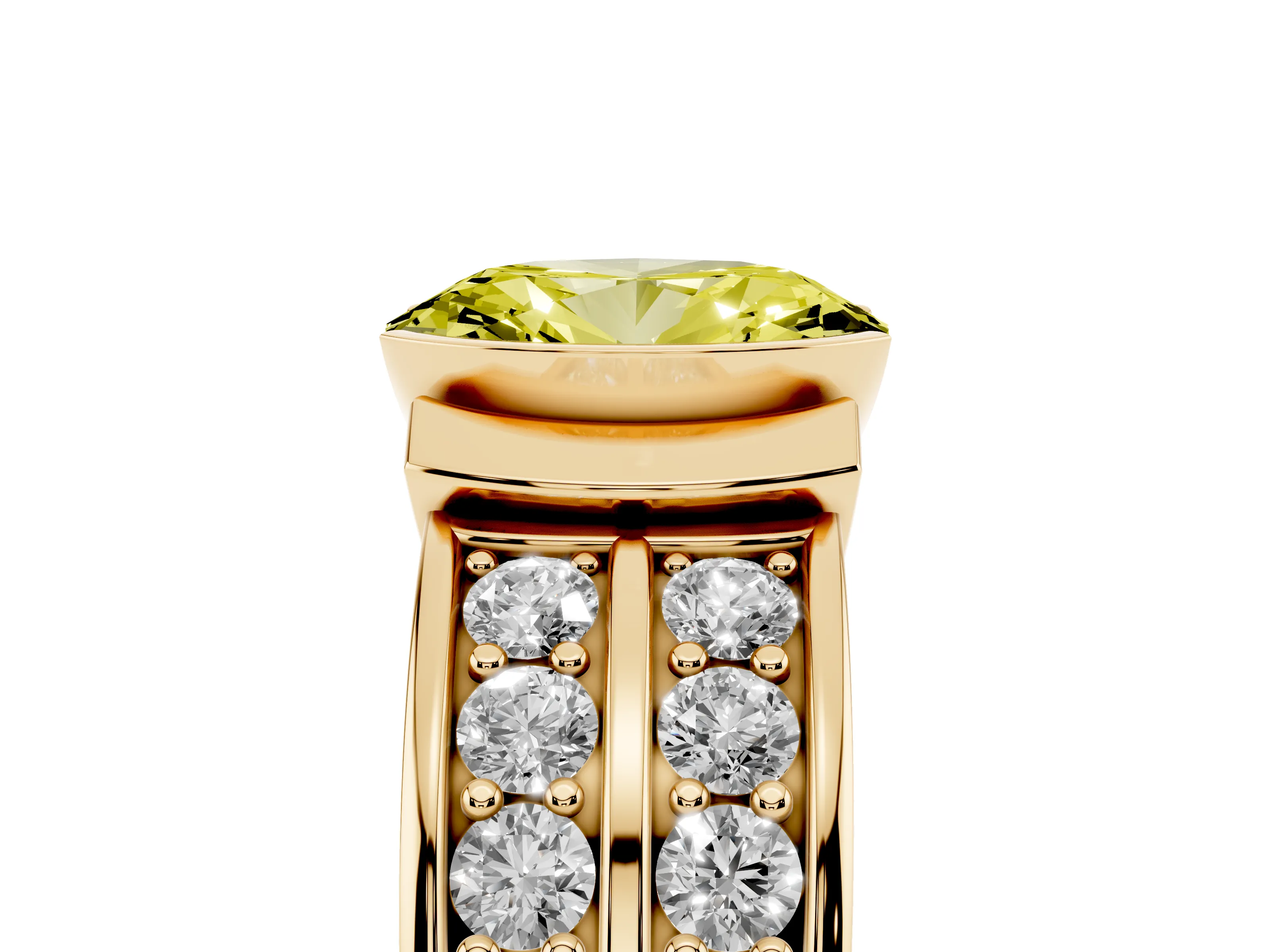 Fancy Yellow Oval Cut Diamond Wide Channel Set Band Ring Set in Yellow gold with Bezel Setting