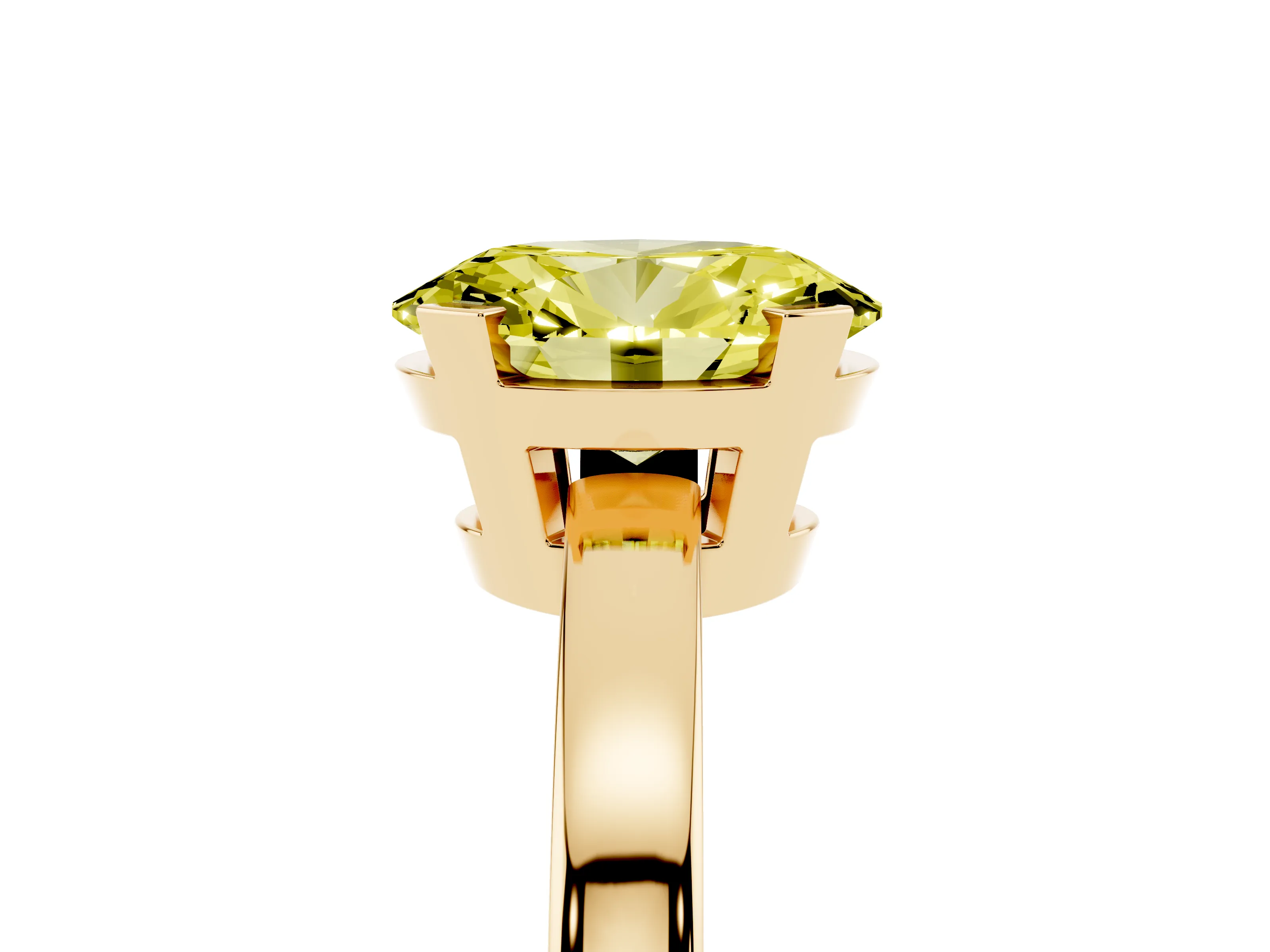 Fancy Yellow Oval Cut Diamond Solitaire Ring Set in Yellow gold with Prong Head and Smooth Polished Band