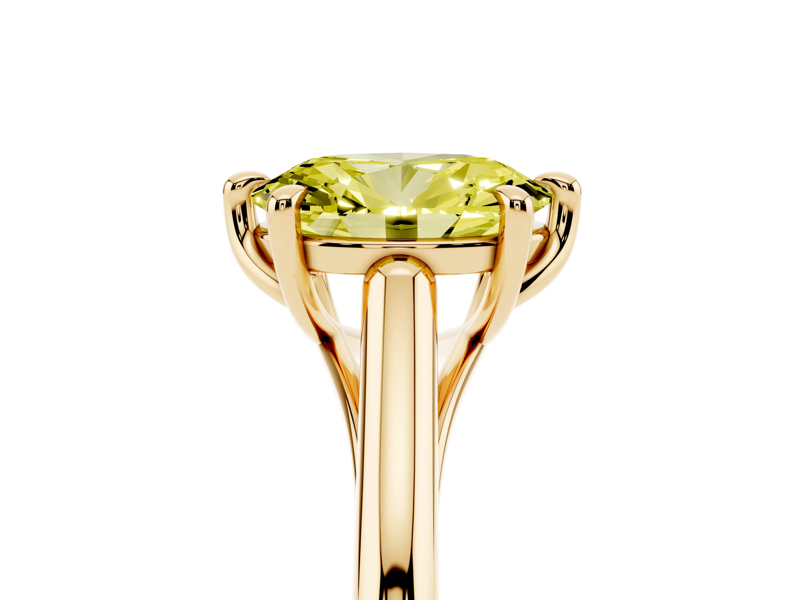 Fancy Yellow Oval Cut Diamond Solitaire Engagement Ring Set in Yellow gold with Prong Setting and Plain Classic Band