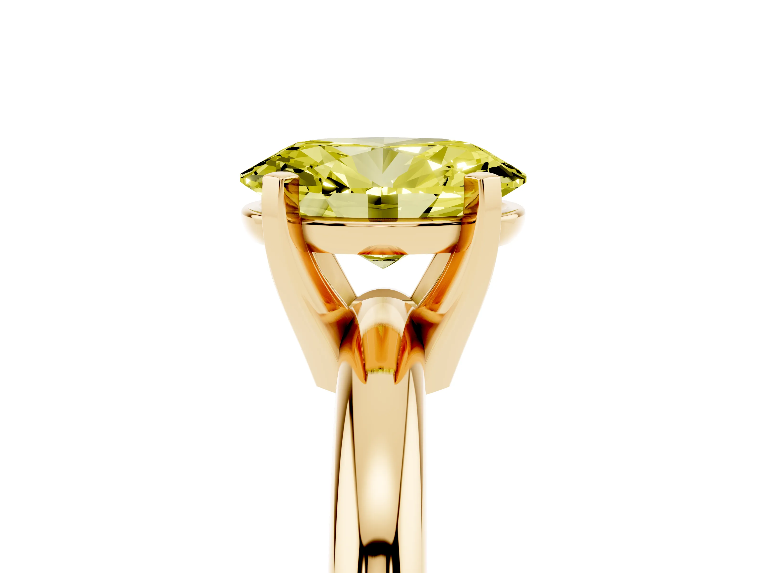Fancy Yellow Oval Cut Diamond Solitaire Engagement Ring Set in Yellow gold with Round Band and Prong Setting