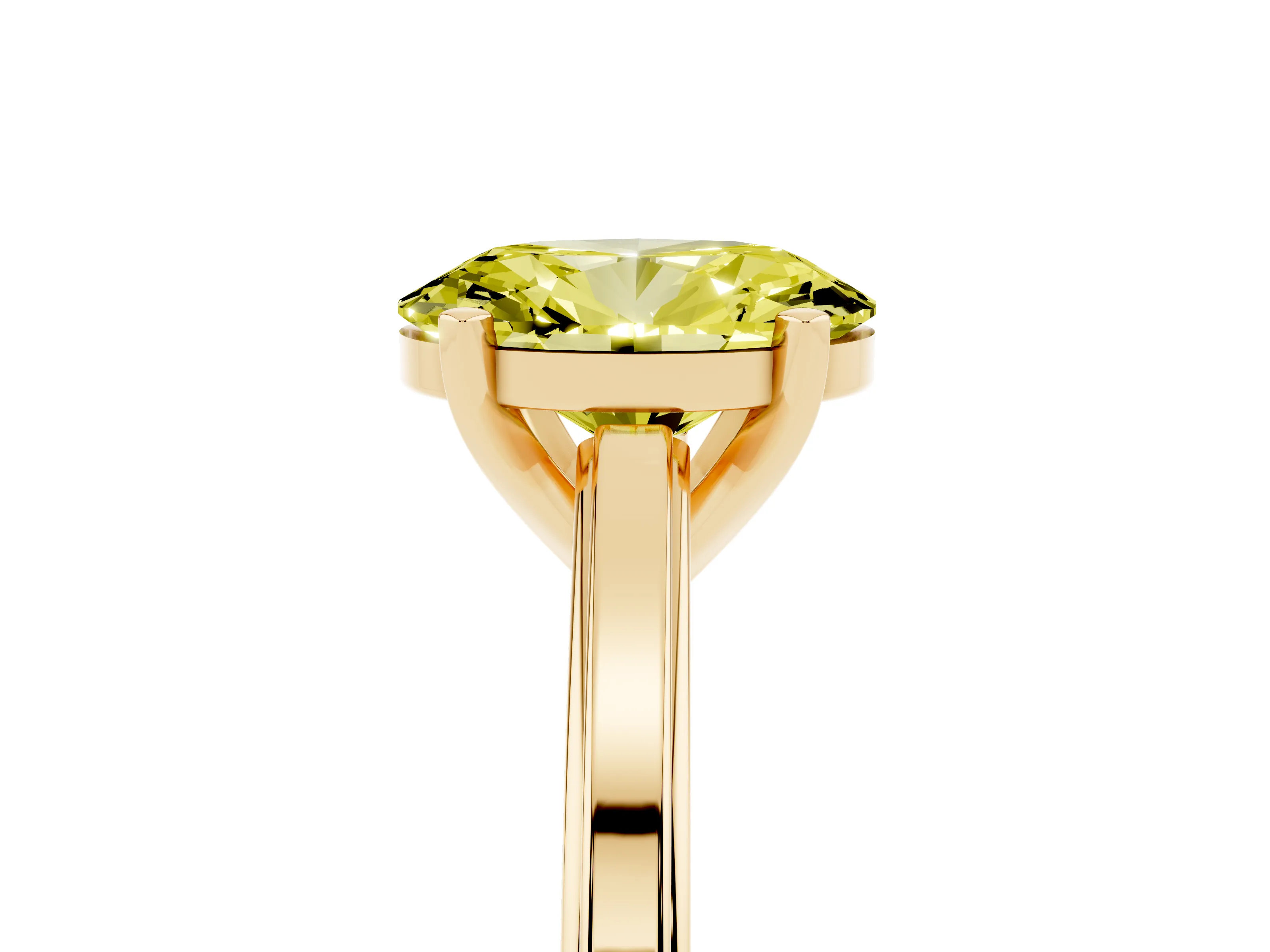 Fancy Yellow Oval Cut Diamond Solitaire Ring Set in Yellow gold with Prong Setting and Classic Band